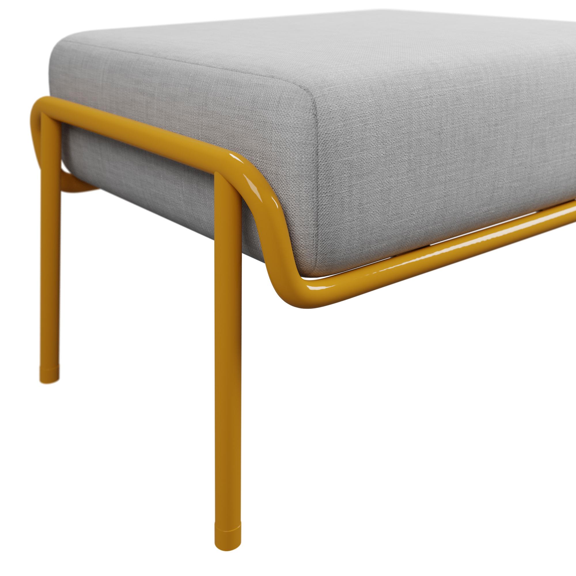 Caning Industrial Honey Finish Ottoman DUV Cream fabric with handcrafted by Murmurio For Sale