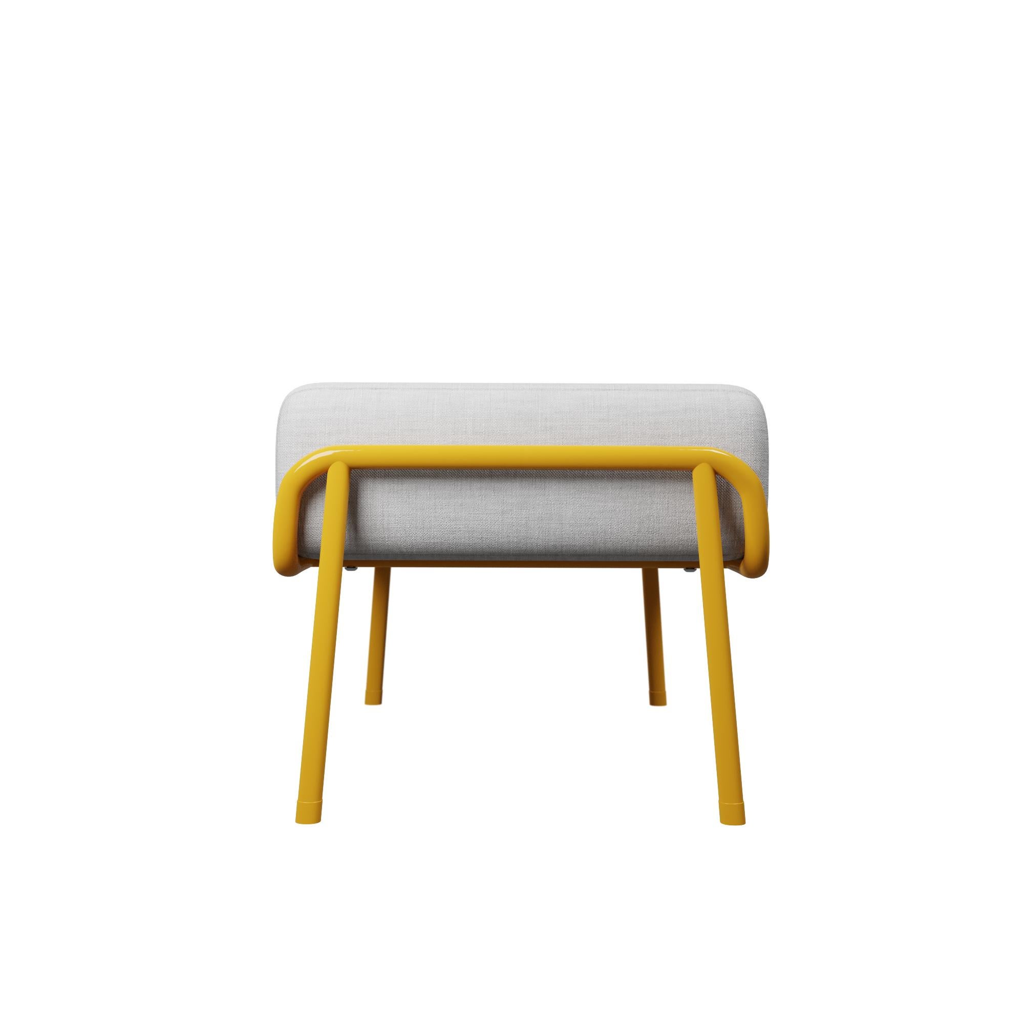 Contemporary Industrial Honey Finish Ottoman DUV Cream fabric with handcrafted by Murmurio For Sale