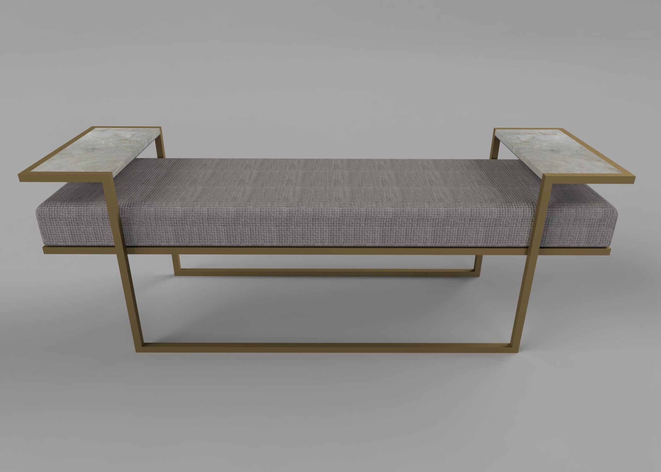 Named after the Greek god of sexual attraction, the Eros bench will visually seduce with its architectural lines and demanding presence. Made from blackened steel and upholstered in one of Casa Botelho’s luxe fabrics, the Eros bench is an ideal