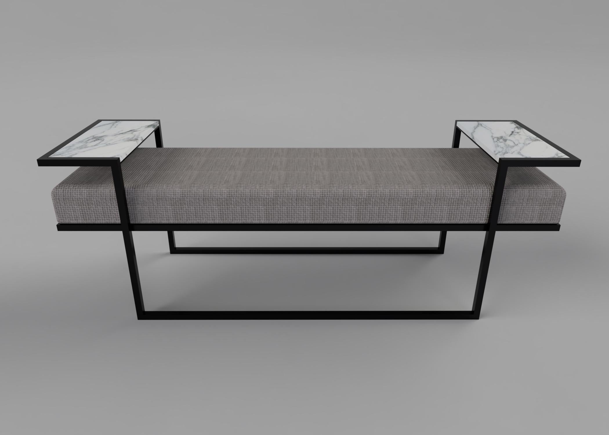 British Custom Made Eros Bench in Blackened steel with Marble Tray For Sale