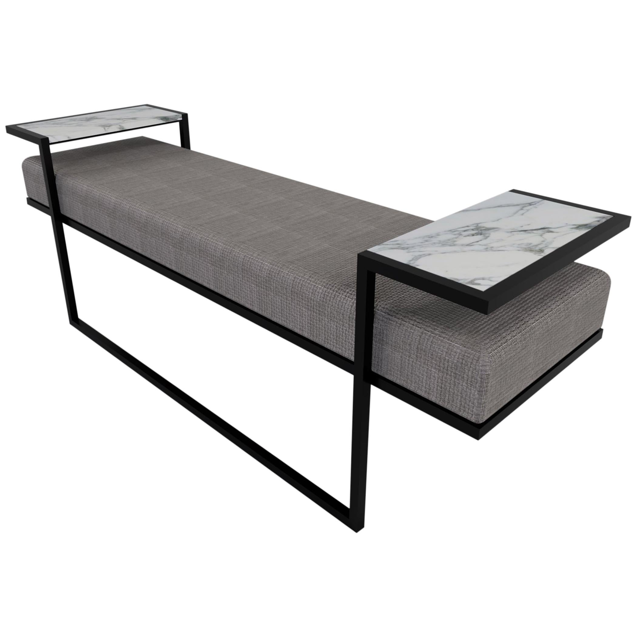 Custom Made Eros Bench in Blackened steel with Marble Tray