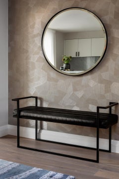 Industrial Inspired Eros Bench in Blackened Steel and Black Pony Ultraleather