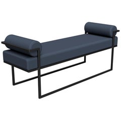 Industrial Inspired Eros Bench in Blackened Steel and Streaky Effect Fabric