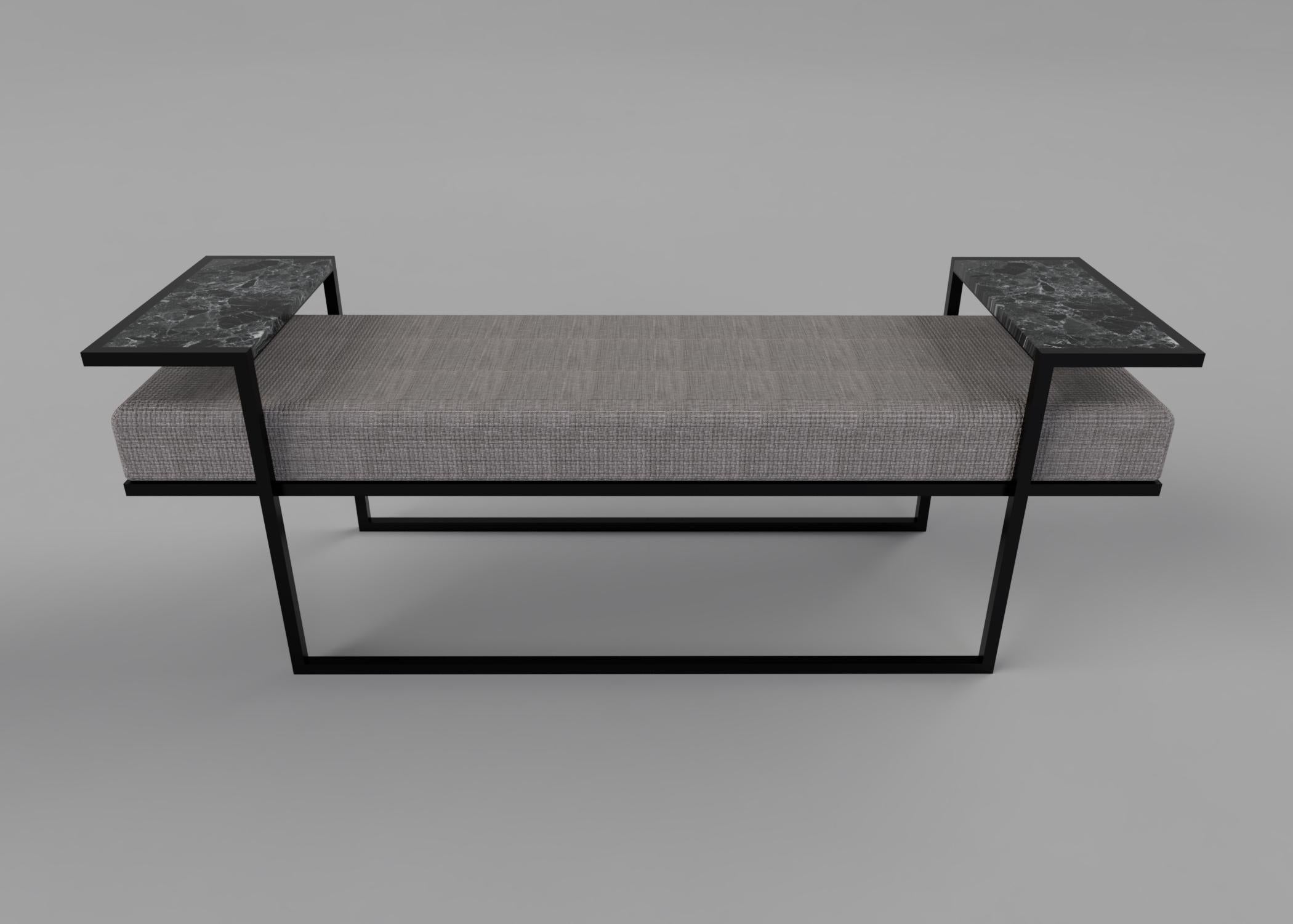 Industrial Inspired Eros Bench in Blackened Steel with Marble Tray For Sale 5