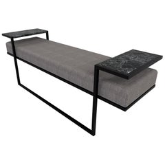 Industrial Inspired Eros Bench in Blackened Steel with Marble Tray