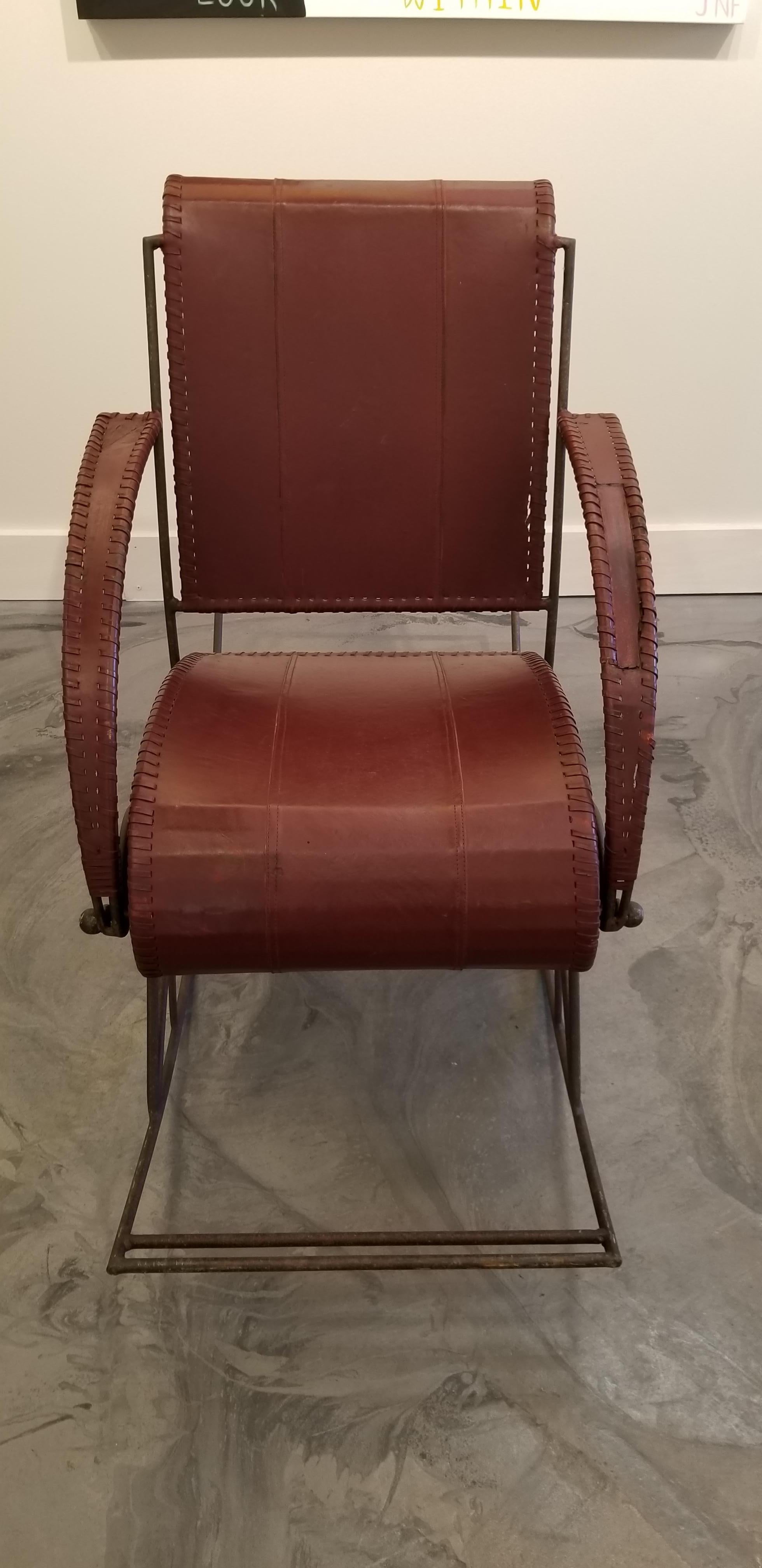 Industrial Iron and Leather Rocker For Sale 6