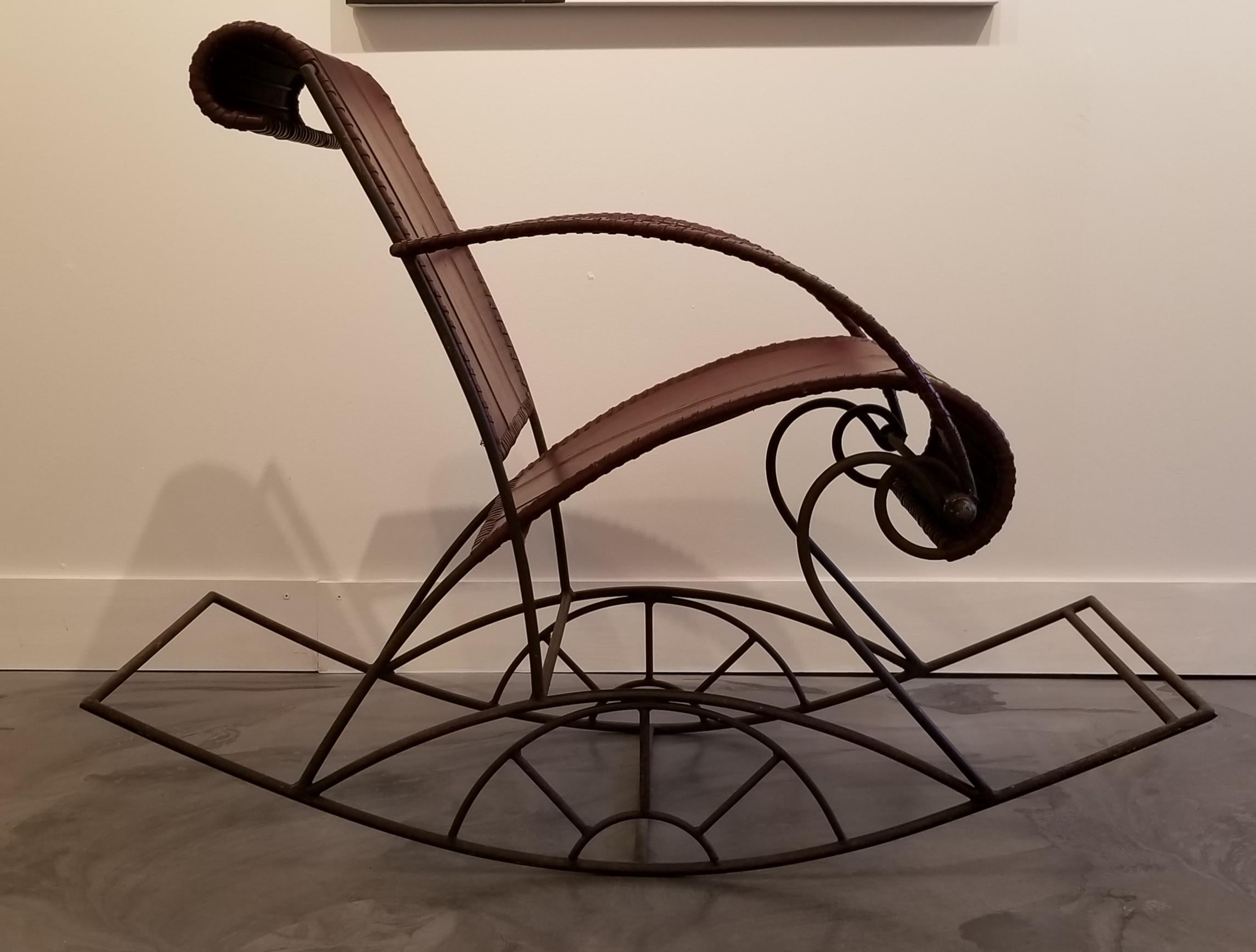 Industrial Iron and Leather Rocker For Sale 11