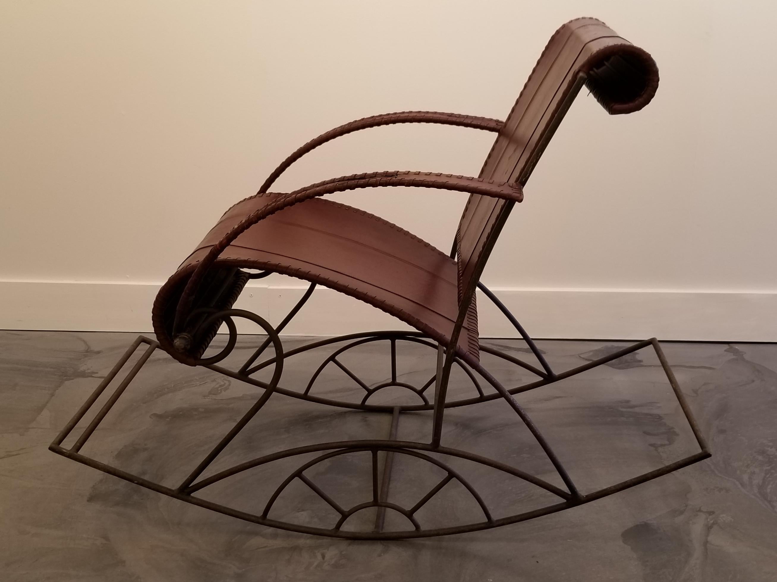 Industrial Iron and Leather Rocker For Sale 5
