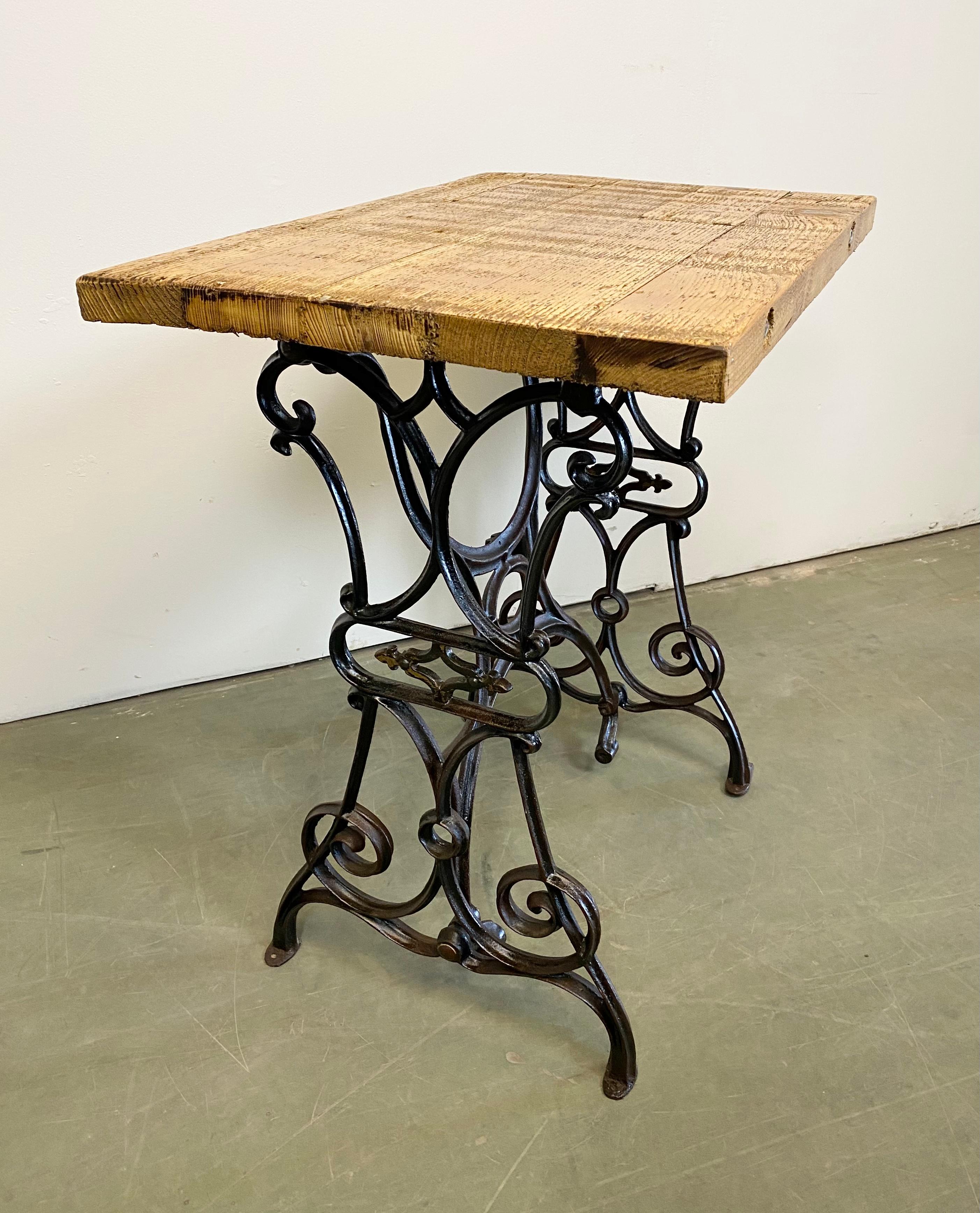 Czech Industrial Iron and Wood Worktable, 1950s For Sale