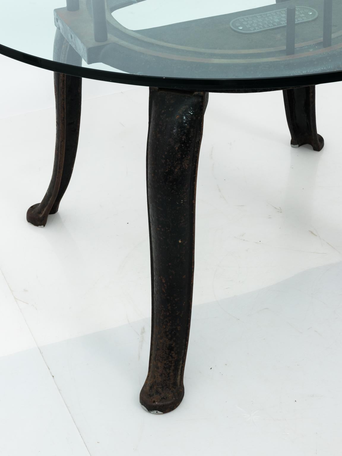 Industrial Iron Base Center Table with Glass Top In Good Condition In Stamford, CT