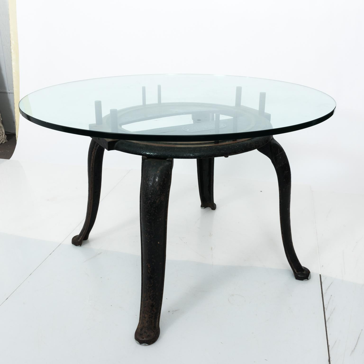 Industrial Iron Base Center Table with Glass Top 2