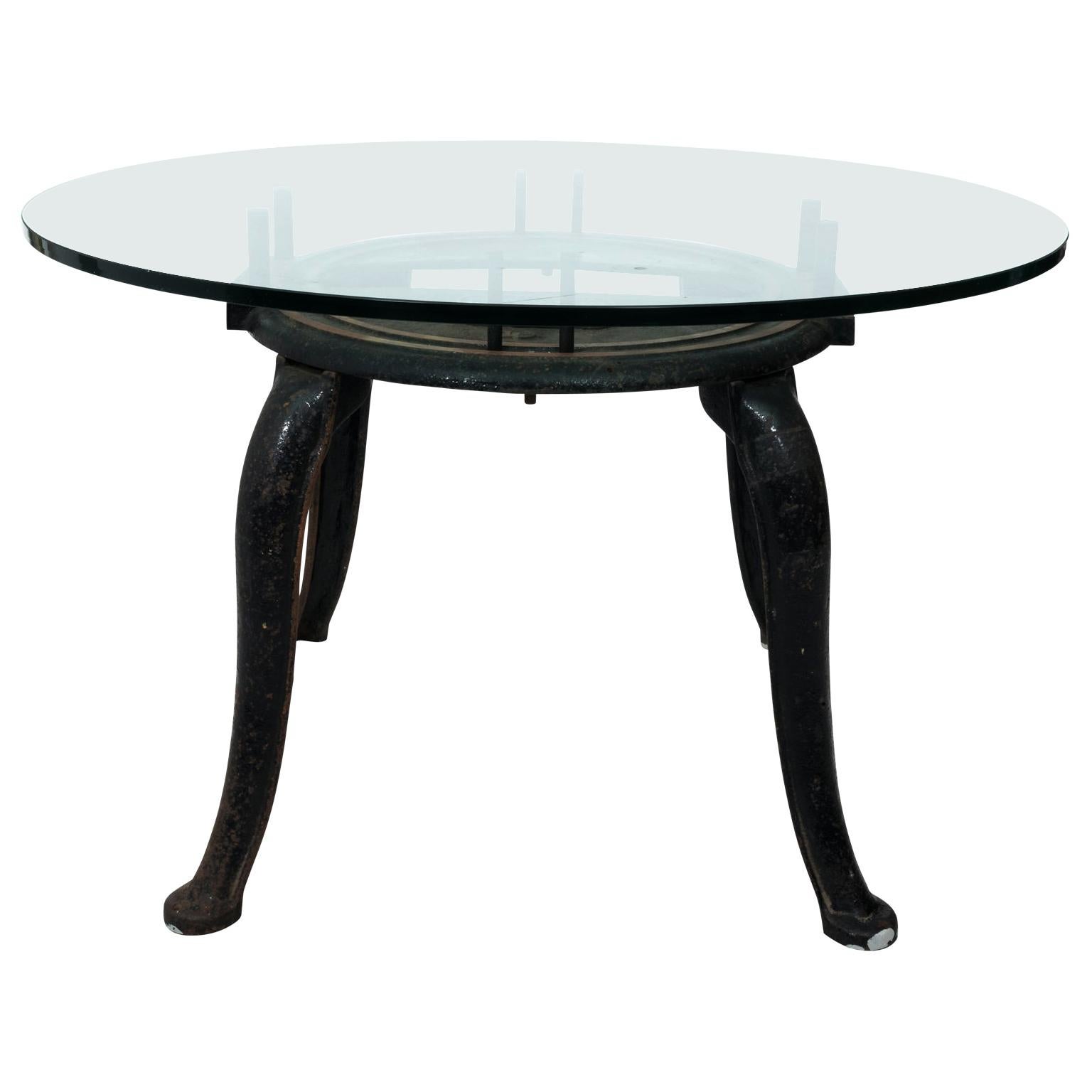 Industrial Iron Base Center Table with Glass Top