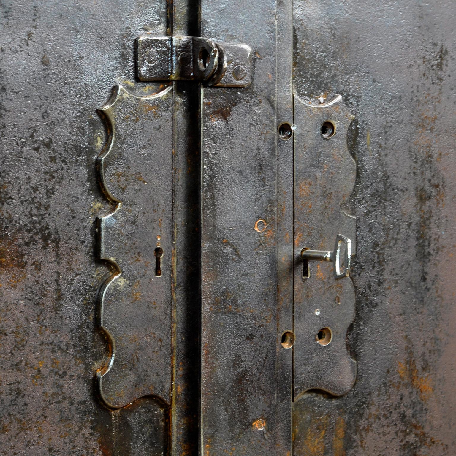 Glass Industrial Iron Cabinet, 1910s