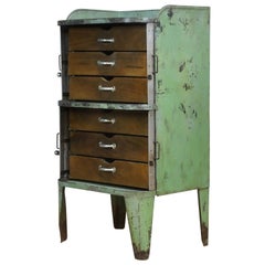 Vintage Industrial Iron Cabinet with Aluminium Sliding Doors, 1950s