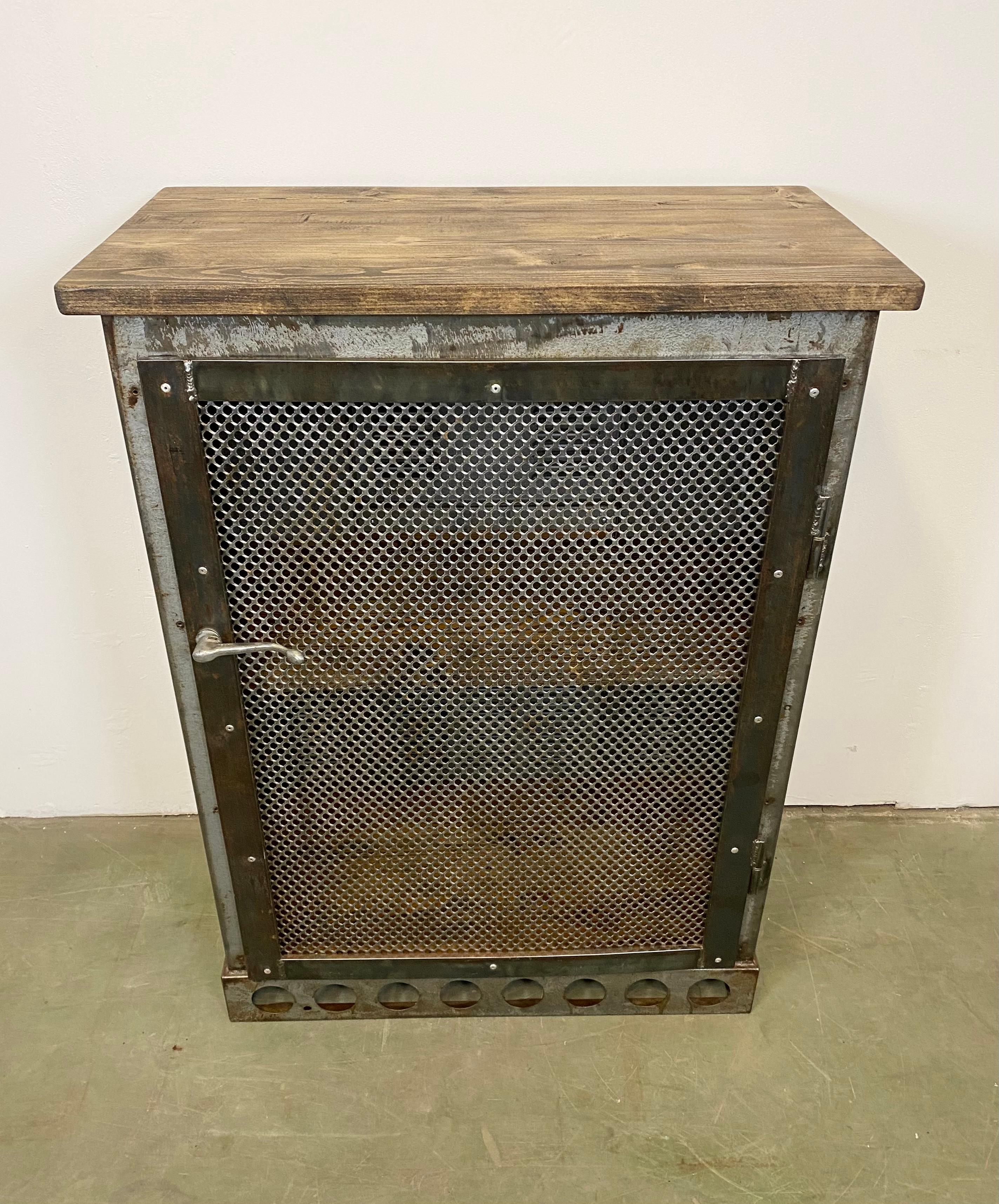 Industrial Iron Cabinet with Mesh Door, 1960s 9