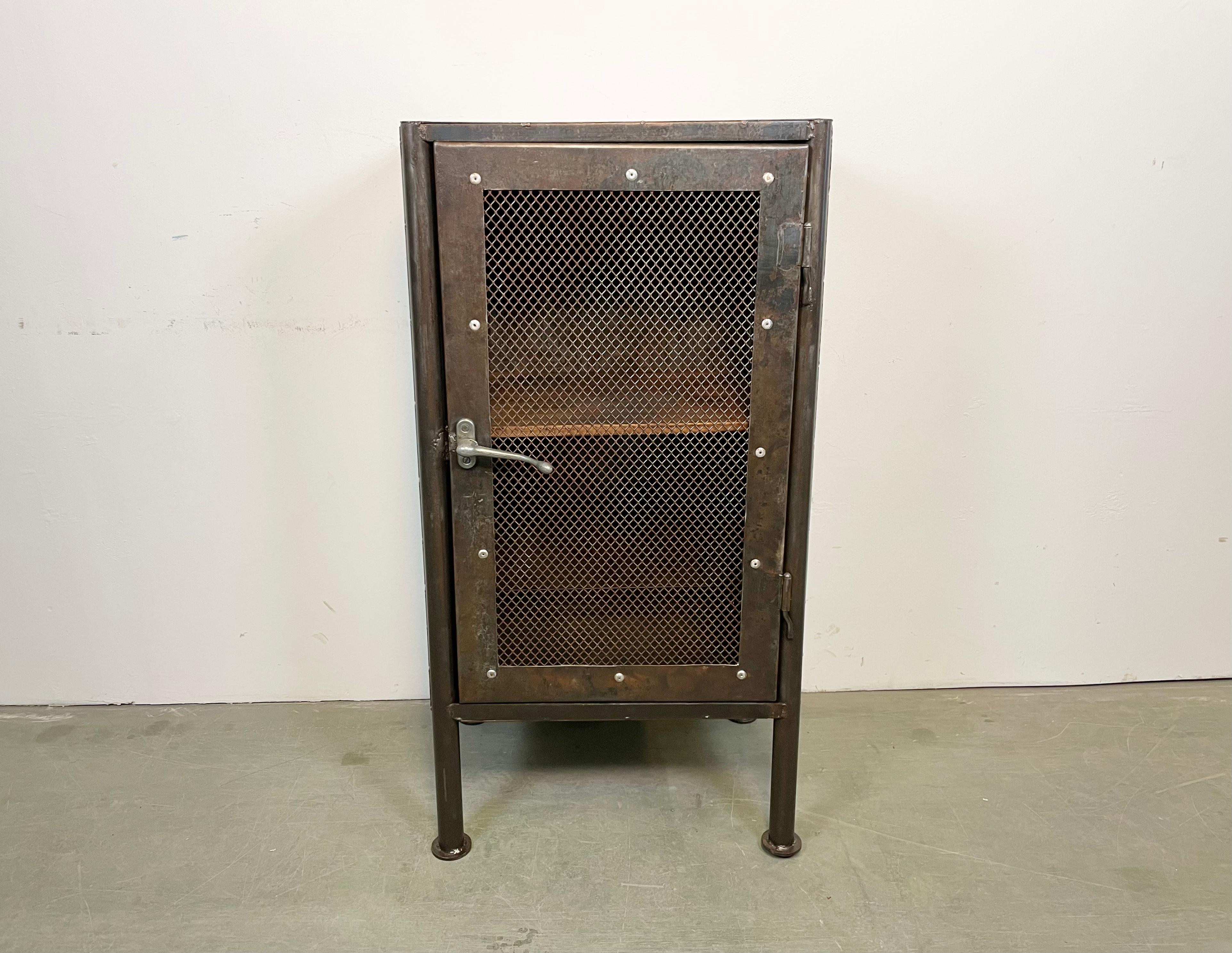 Czech Industrial Iron Cabinet with Mesh Door, 1960s