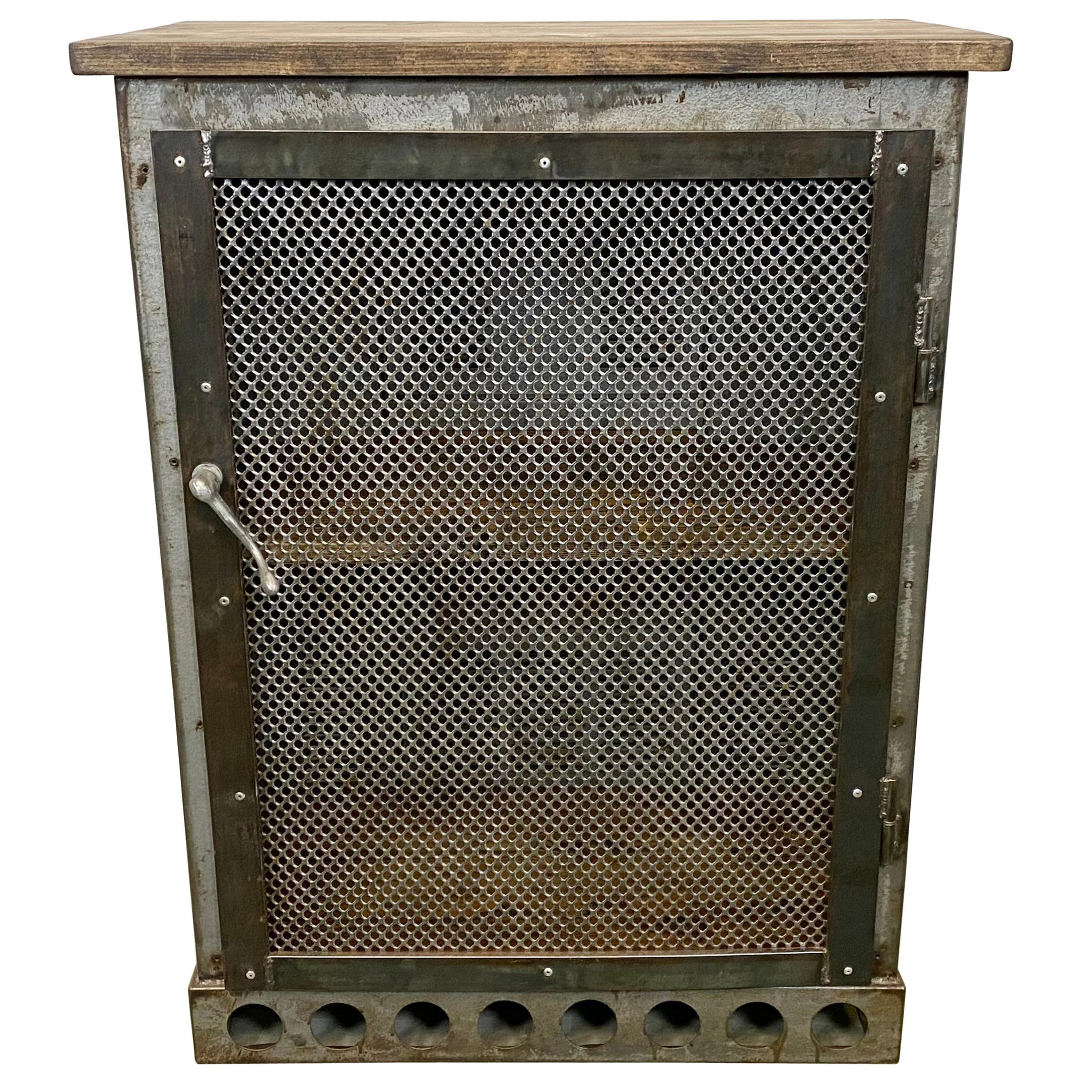 Industrial Iron Cabinet with Mesh Door, 1960s