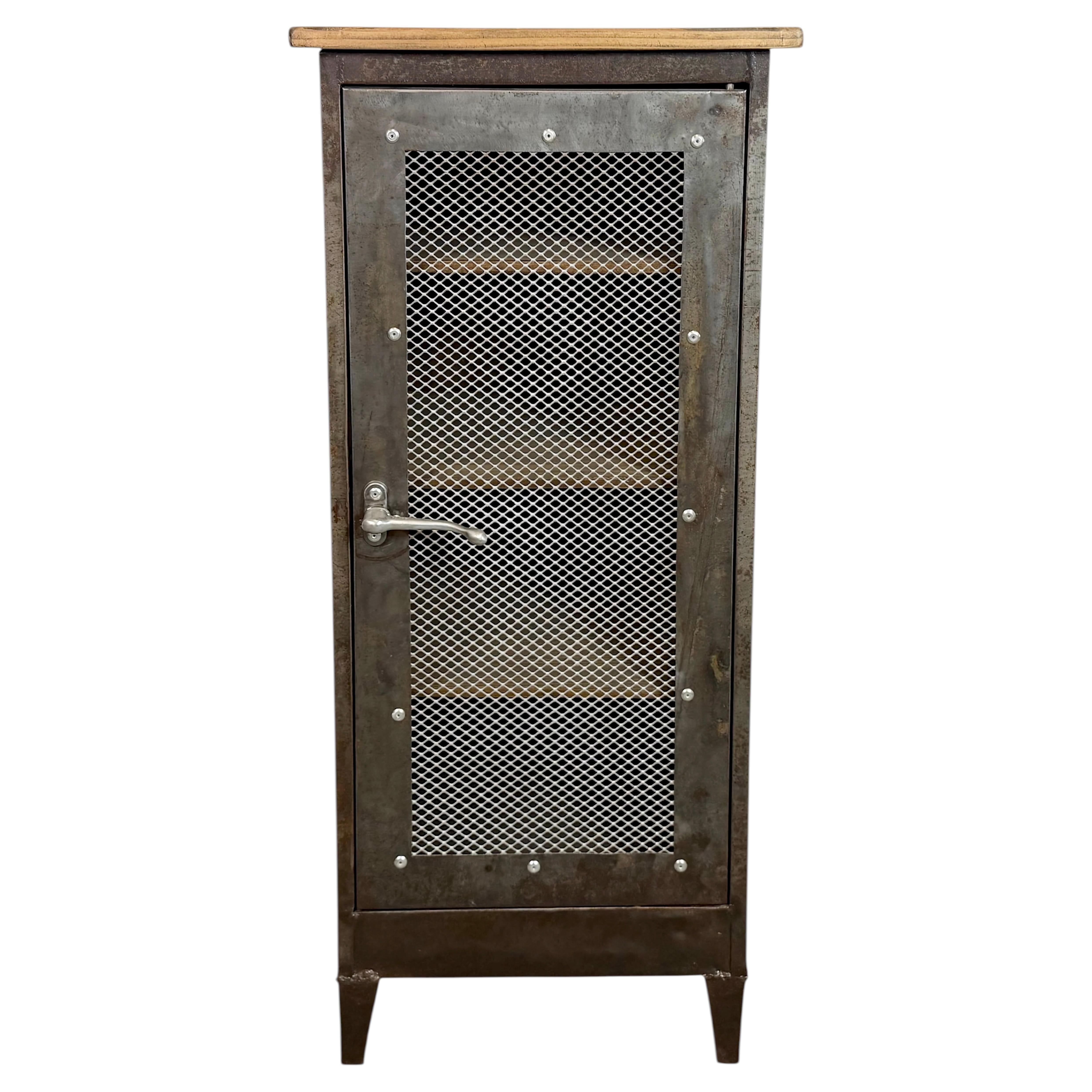 Industrial Iron Cabinet with Mesh Door, 1960s