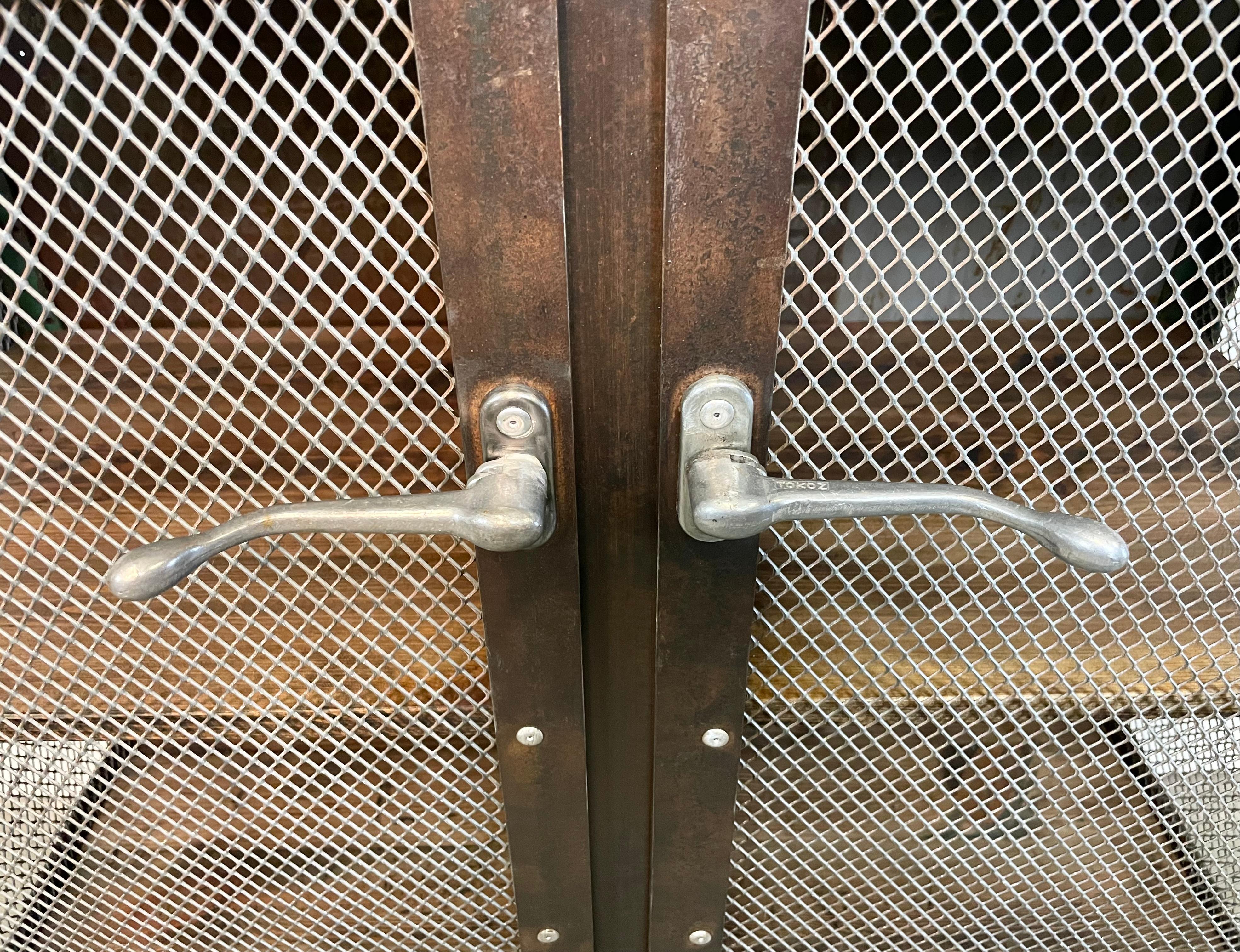 Industrieller Eisenschrank mit Gittertüren auf Rädern, 1960er Jahre im Angebot 9