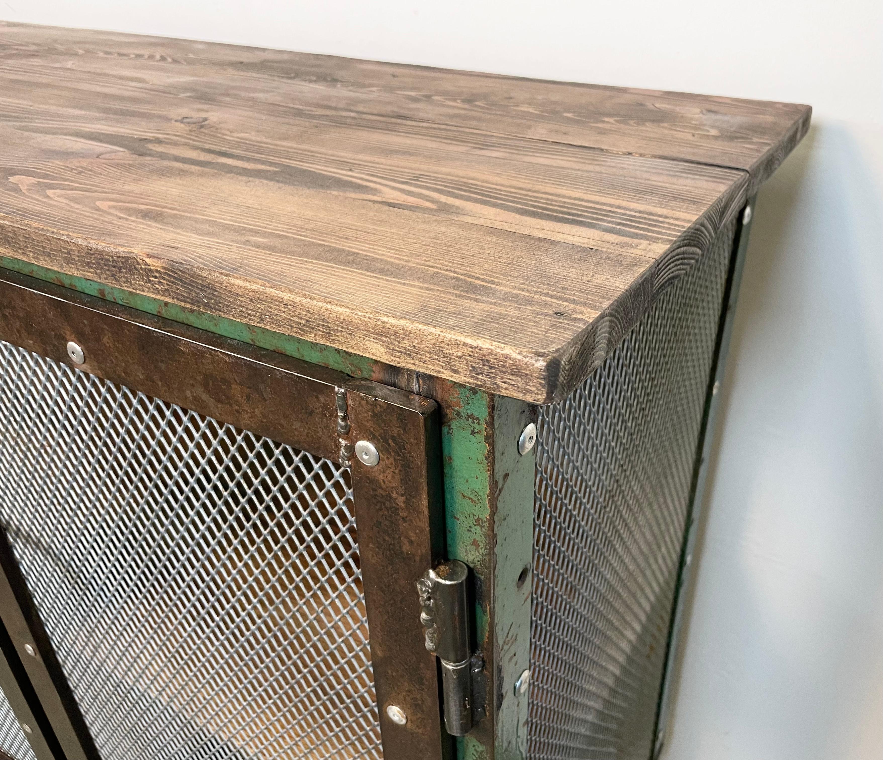 Industrial Iron Cabinet with Mesh Doors on Wheels, 1960s For Sale 10