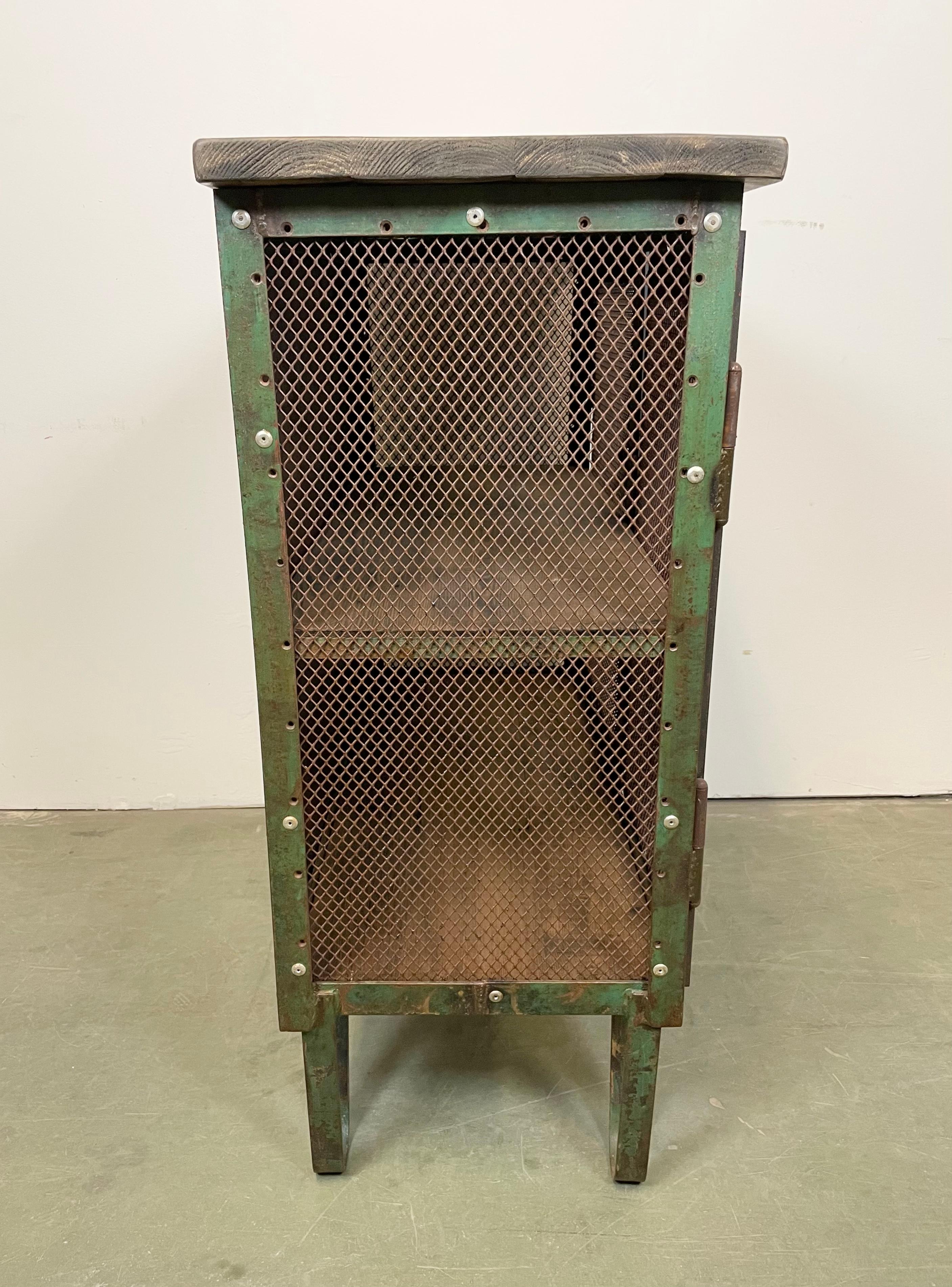 Industrial Iron Cabinet with Mesh Doors on Wheels, 1960s 13
