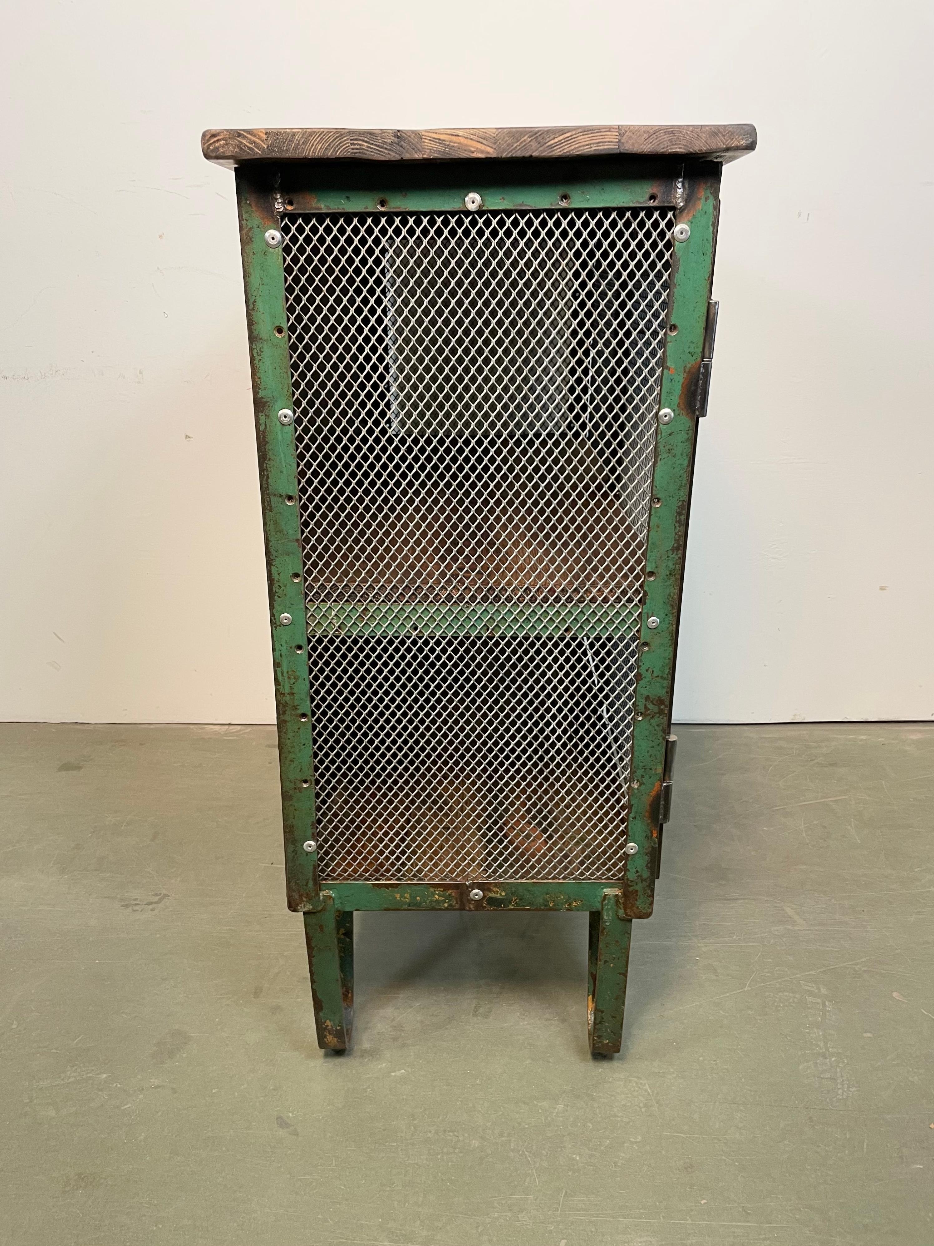 Industrial Iron Cabinet with Mesh Doors on Wheels, 1960s For Sale 12