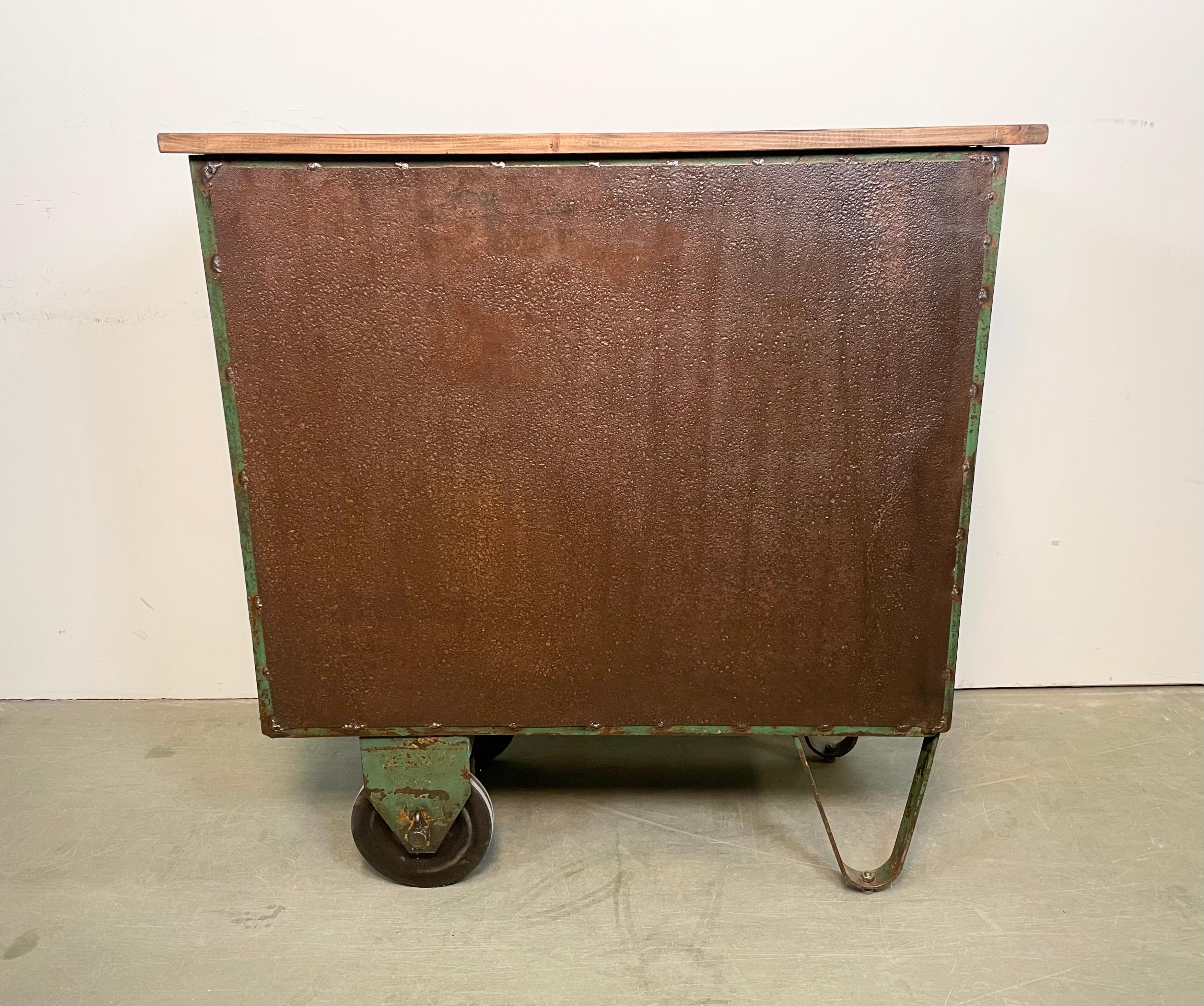 Industrial Iron Cabinet with Mesh Doors on Wheels, 1960s For Sale 14