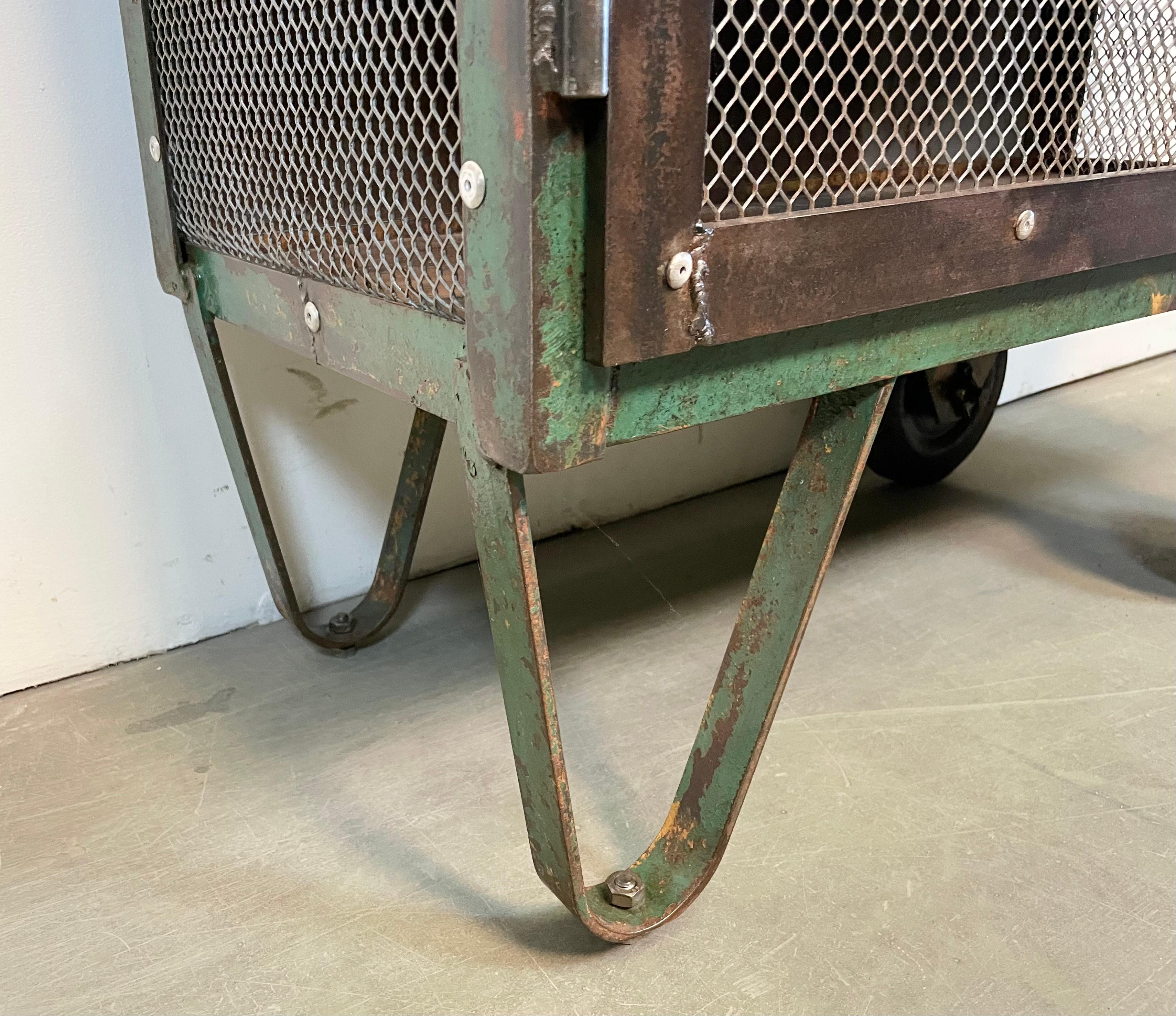 Industrial Iron Cabinet with Mesh Doors on Wheels, 1960s For Sale 3