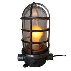 Industrial Iron Caged Marine Vapor Glass Light Fixture