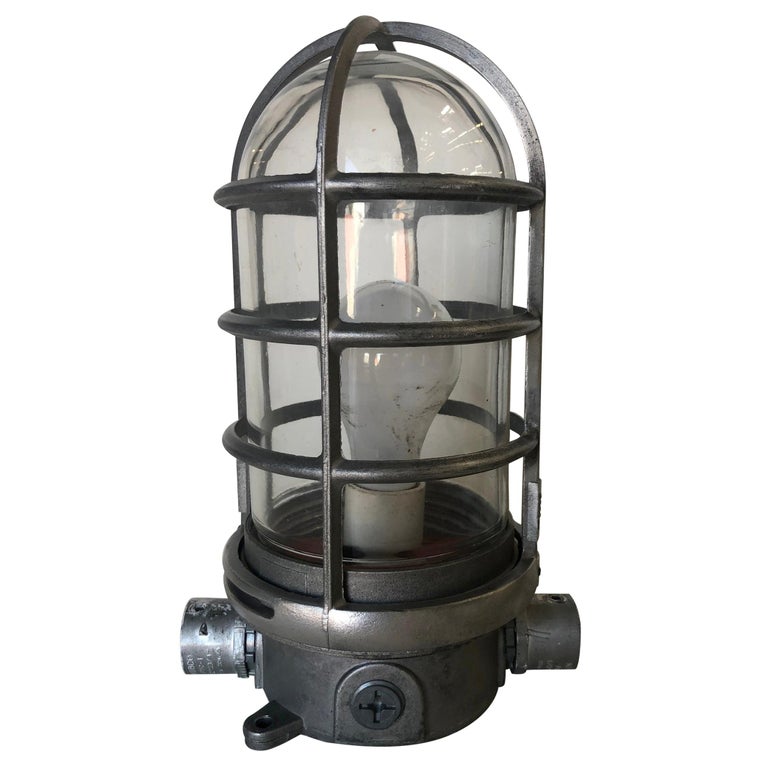 Industrial Iron Caged Marine Vapor Glass Light Fixture For Sale at 1stDibs  | caged light fixture, marine cage light, cage light fixture