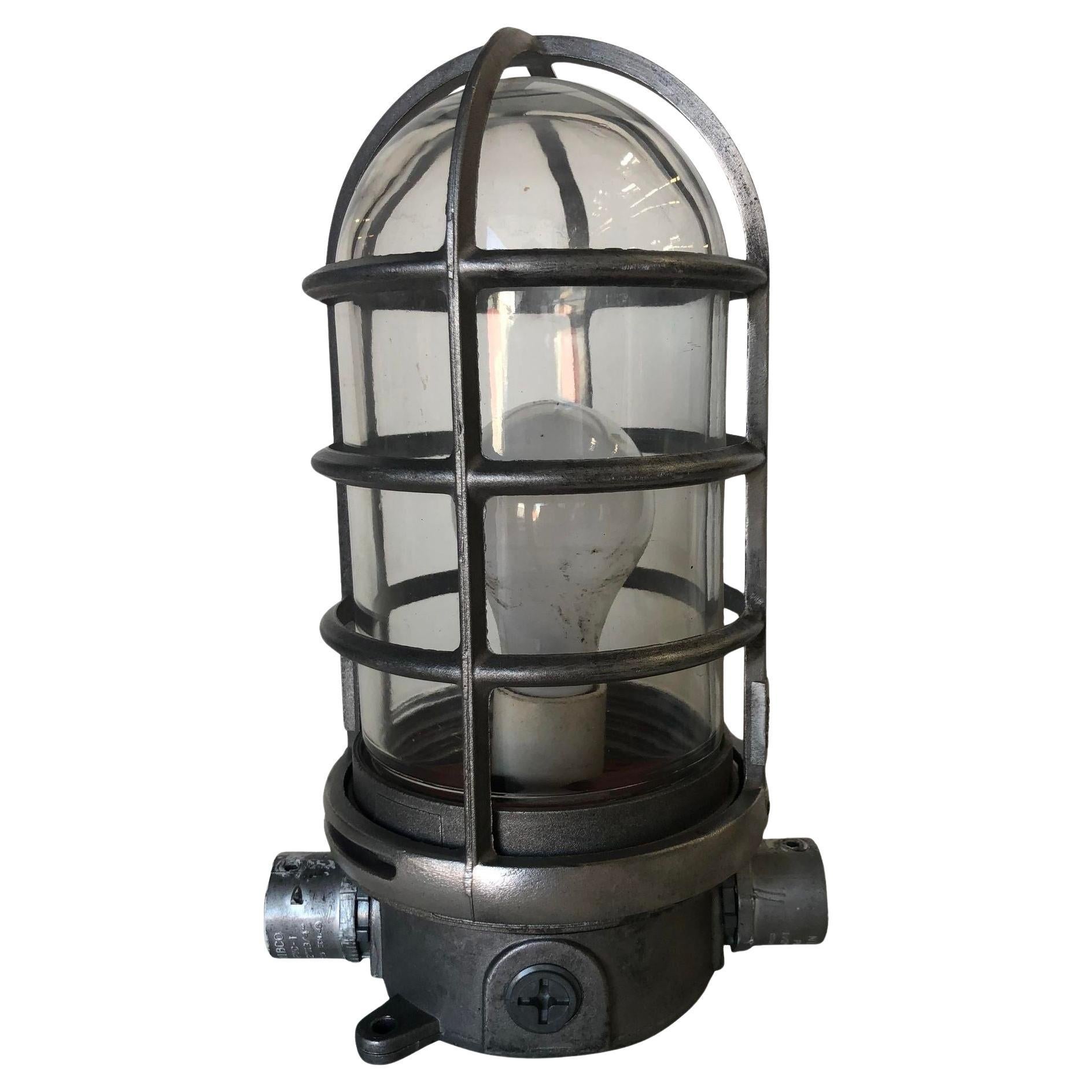 Industrial Iron Caged Marine Vapor Glass Light Fixture