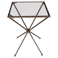 Industrial Iron Cinched Center Four Leg Glass Top Side Table