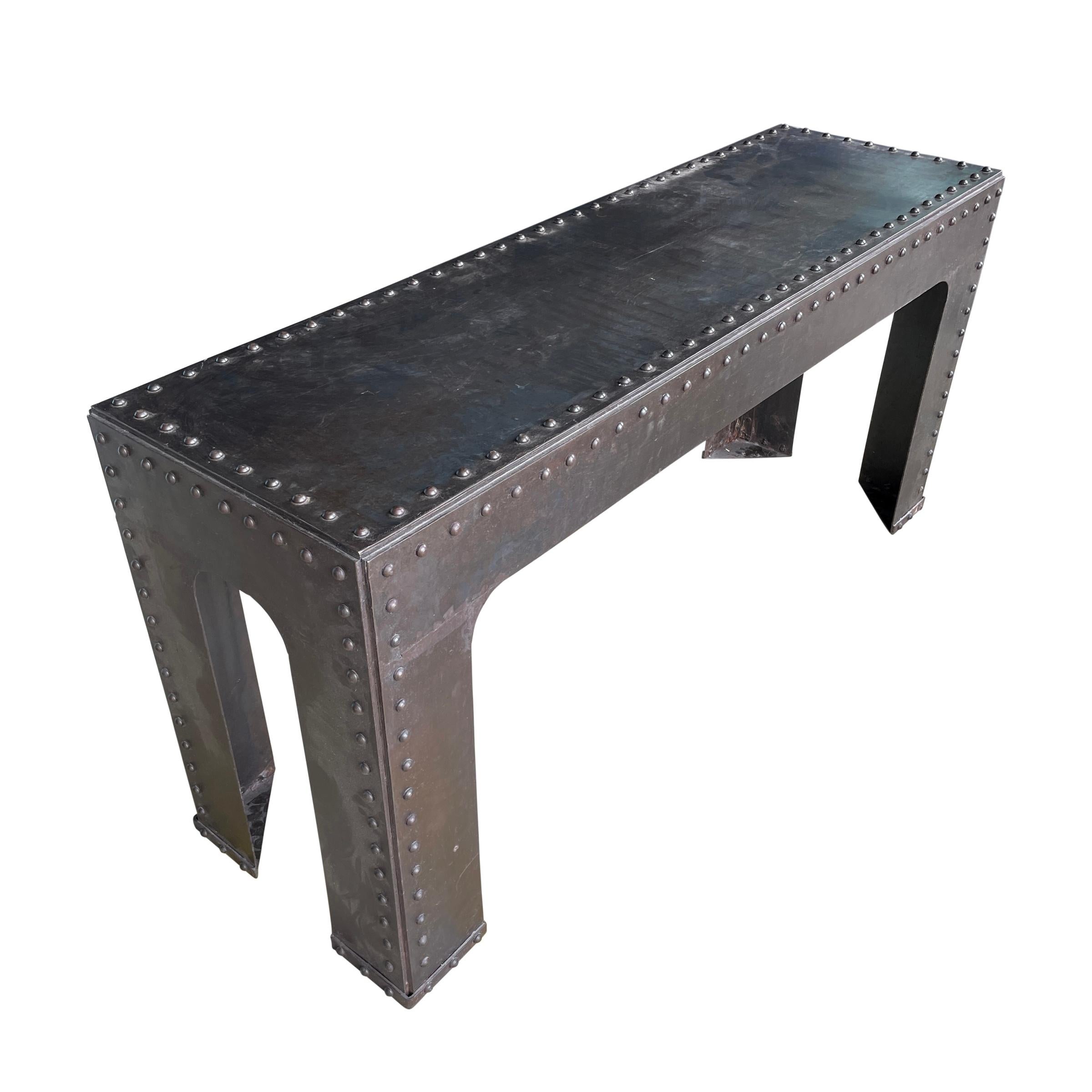 20th Century Industrial Steel Console Table