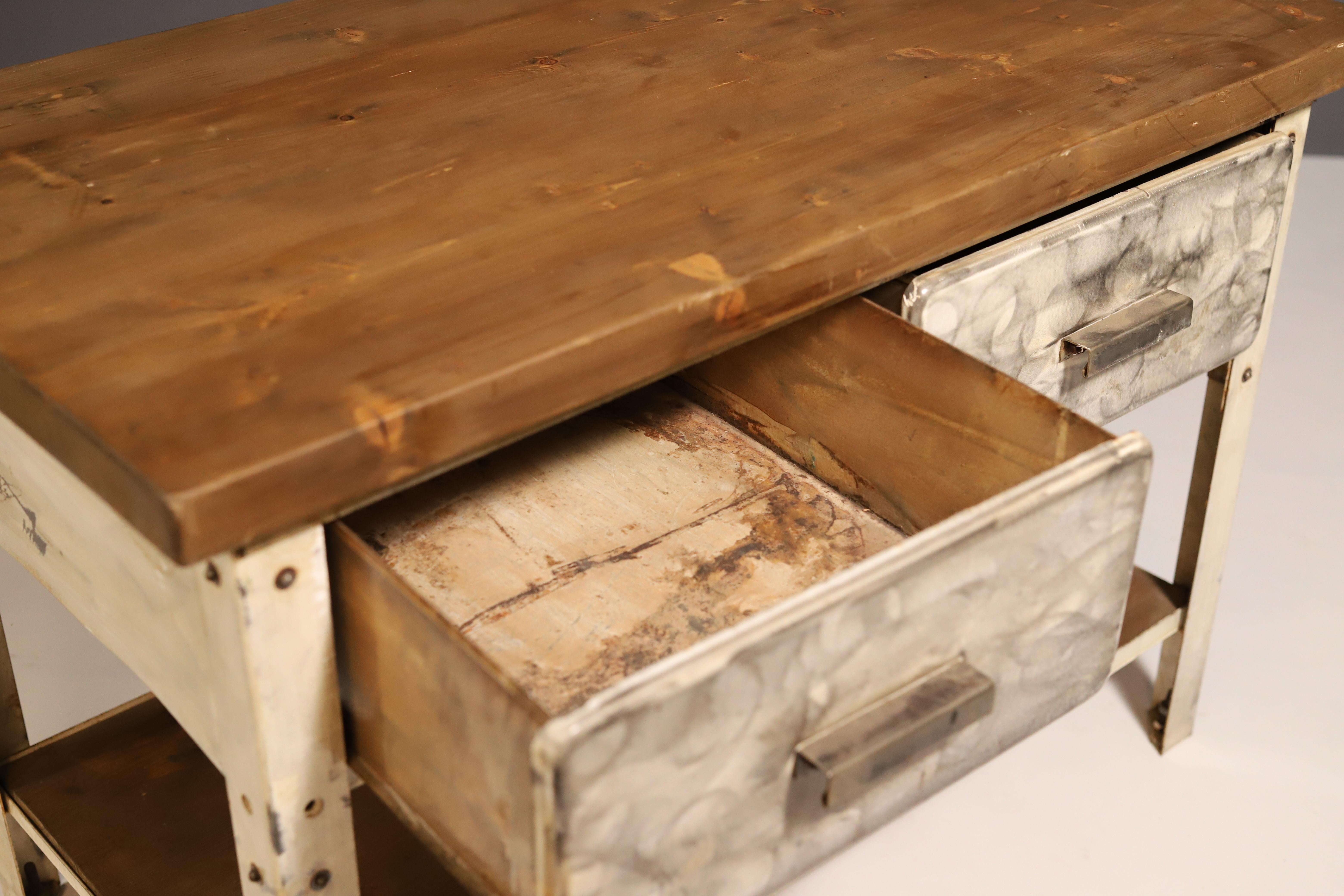 Industrial iron kitchen table from the 1950s, Czechoslovakia For Sale 6