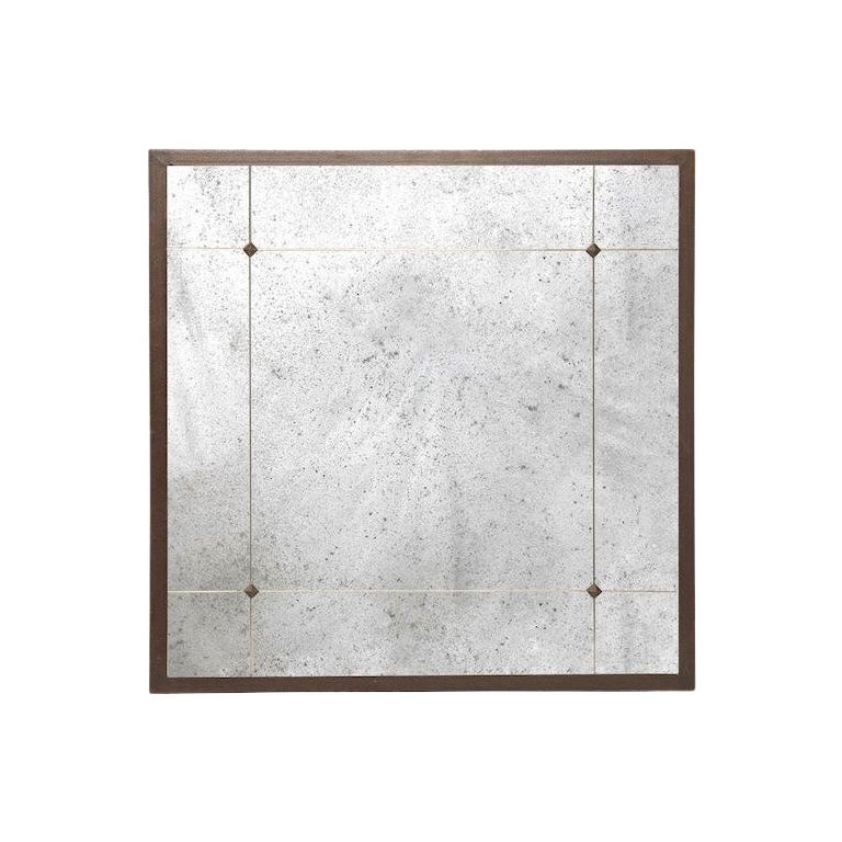 Espejo Industrial de Hierro Blanco y Negro con Tachuelas  140×140 CM