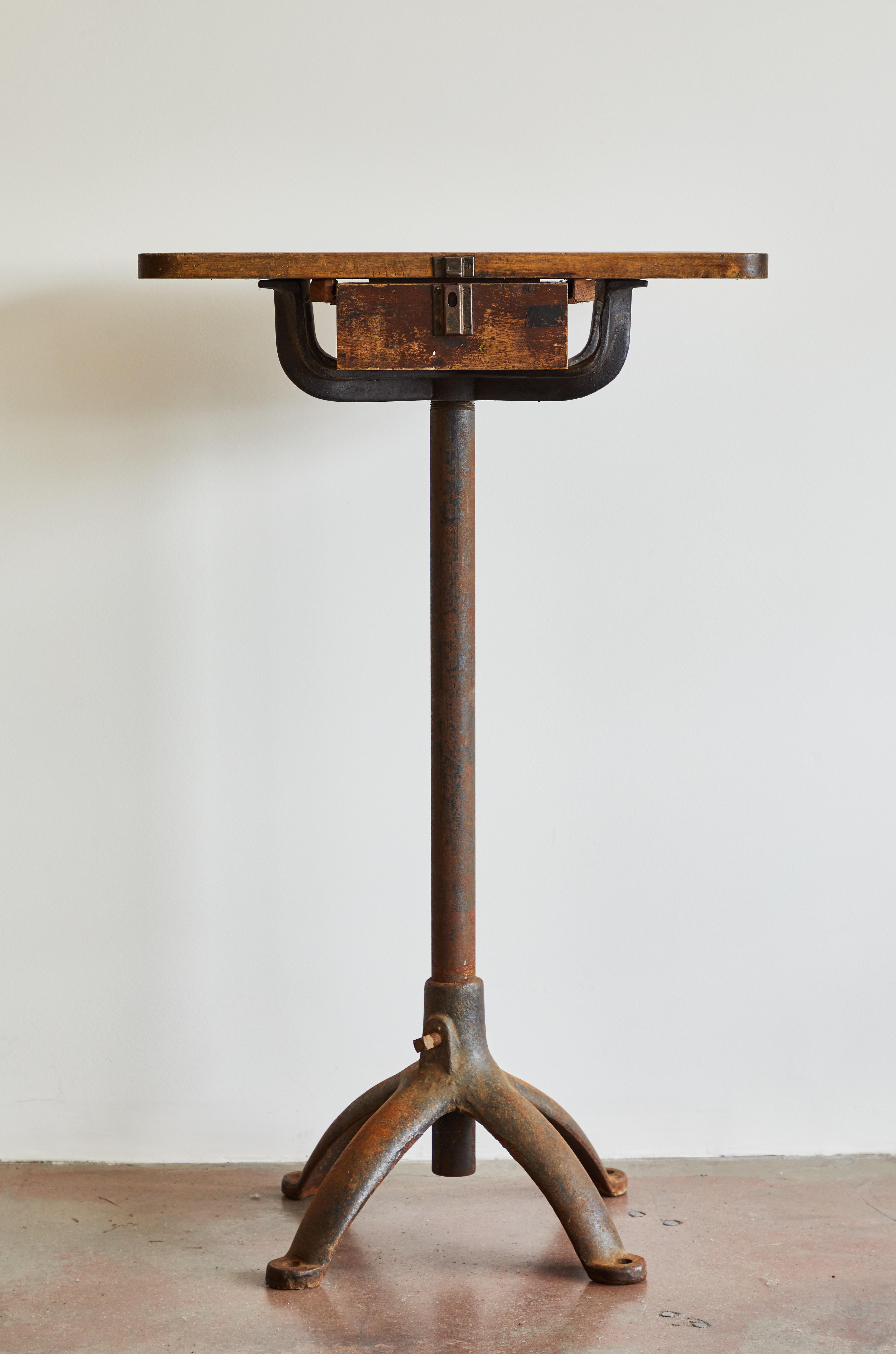 Industrial iron and wood stand. Made in USA, circa 1950s.
