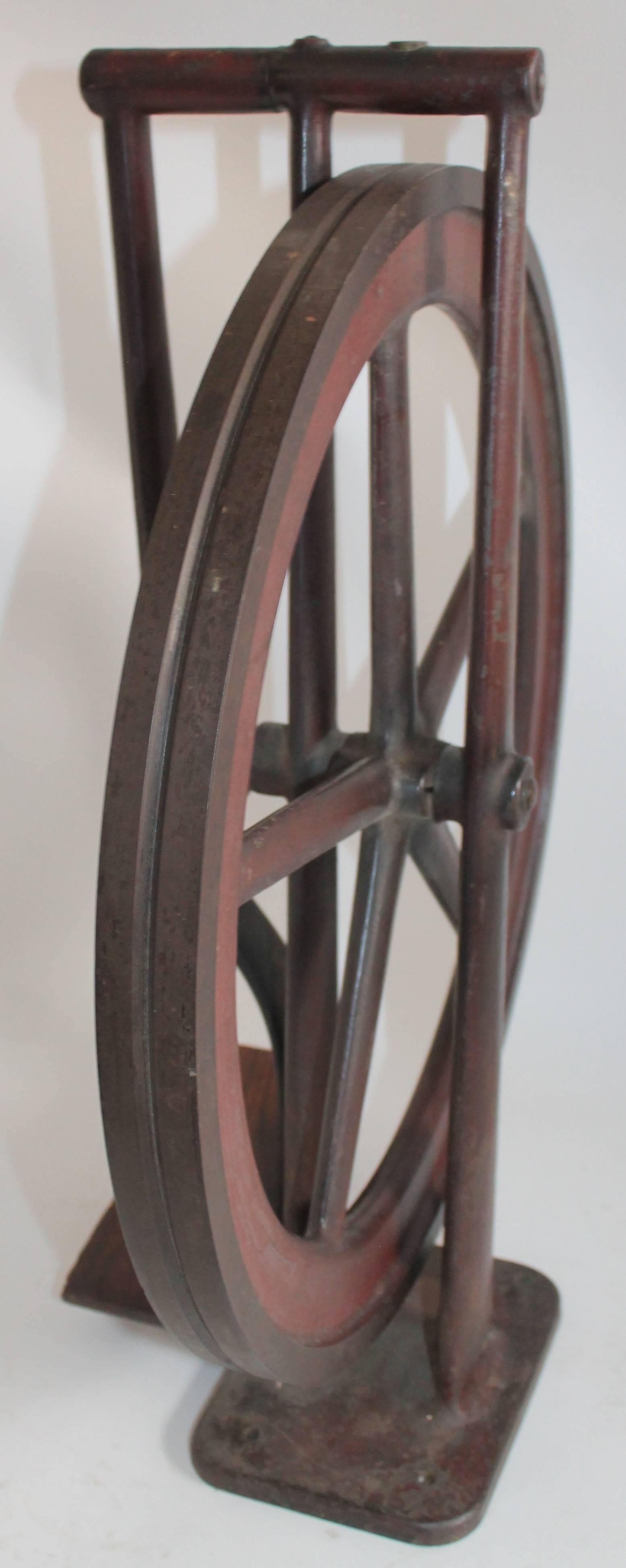 American Industrial Iron Wheel 19th Century Original Painted For Sale