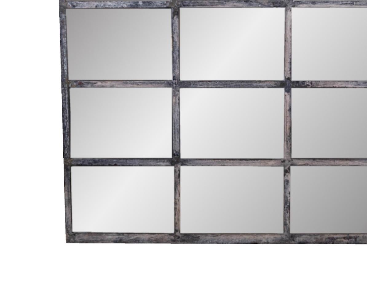 Mid-Century Modern Industrial Iron Window Frame Mirror For Sale