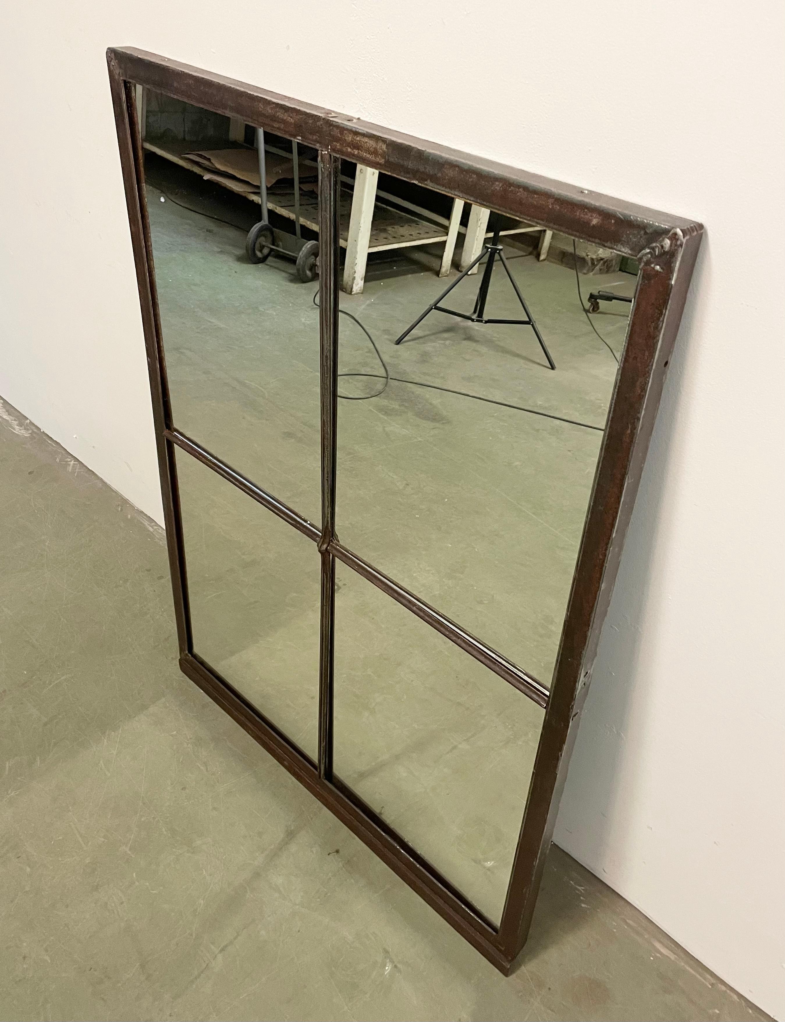 Czech Industrial Iron Window Mirror, 1950s For Sale