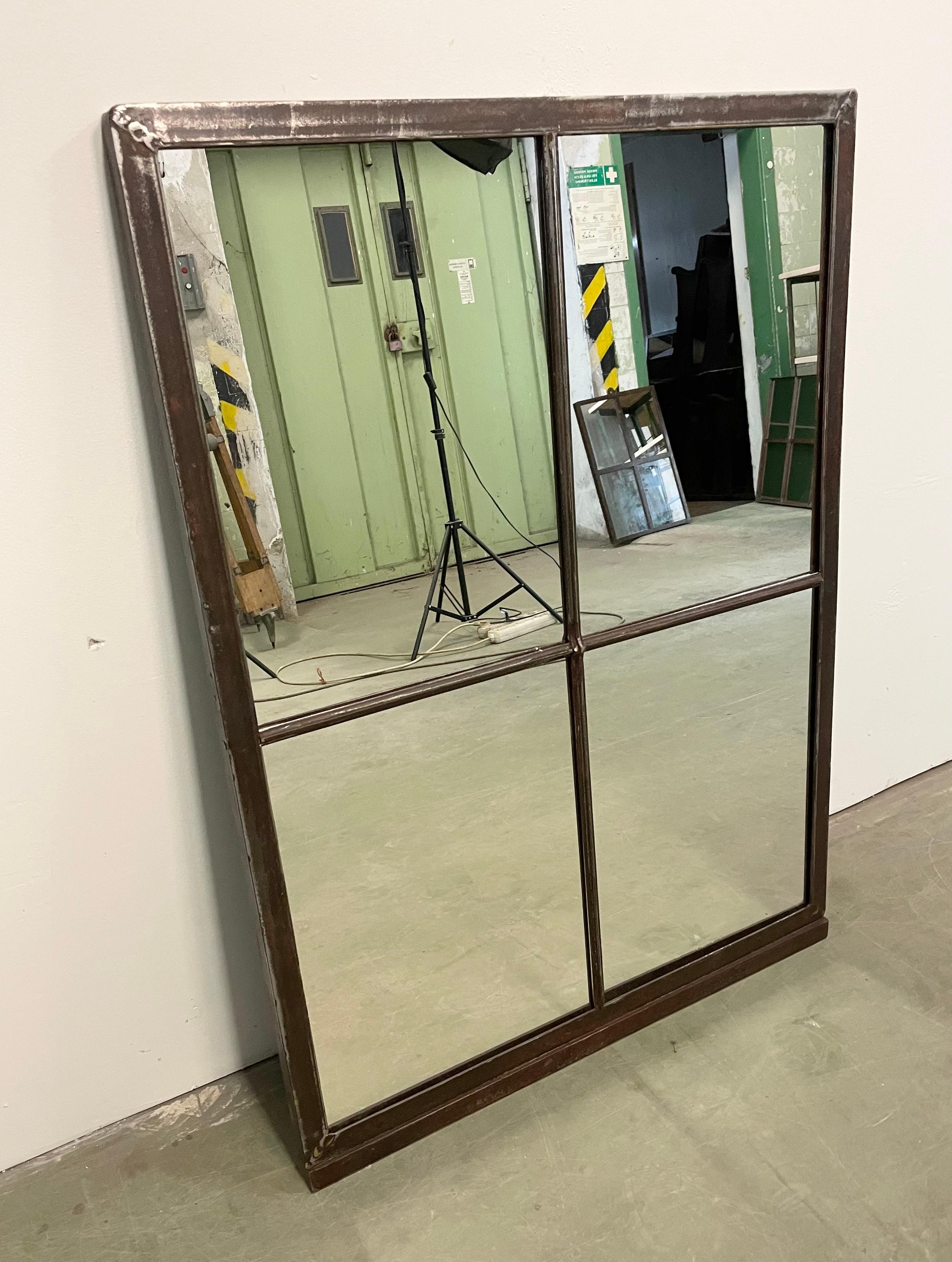 Industrial Iron Window Mirror, 1950s In Good Condition For Sale In Kojetice, CZ