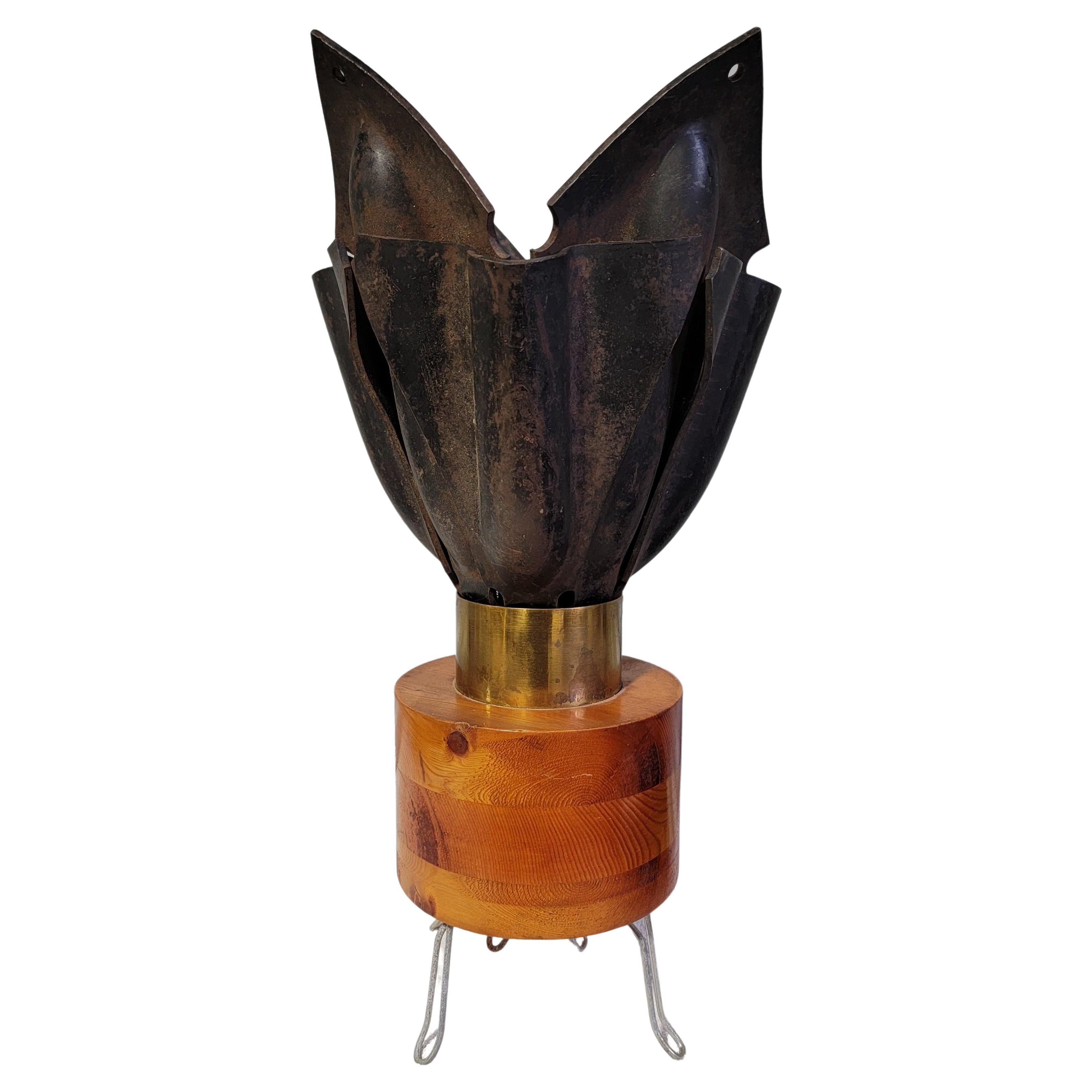 Industrial Iron & Wood Table Lamp For Sale