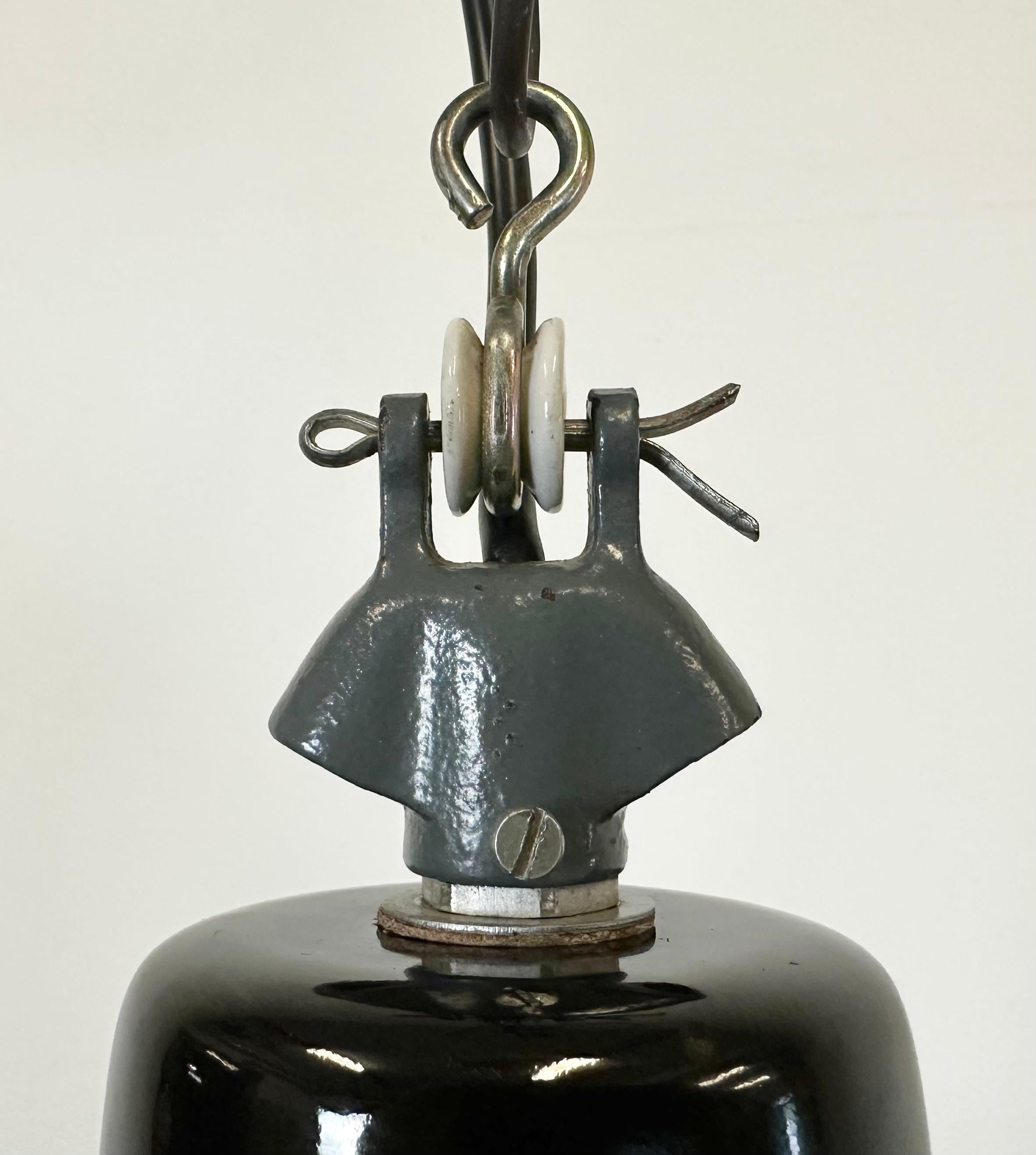 20th Century Industrial Italian Black Enamel Factory Lamp with Cast Iron Top, 1960s
