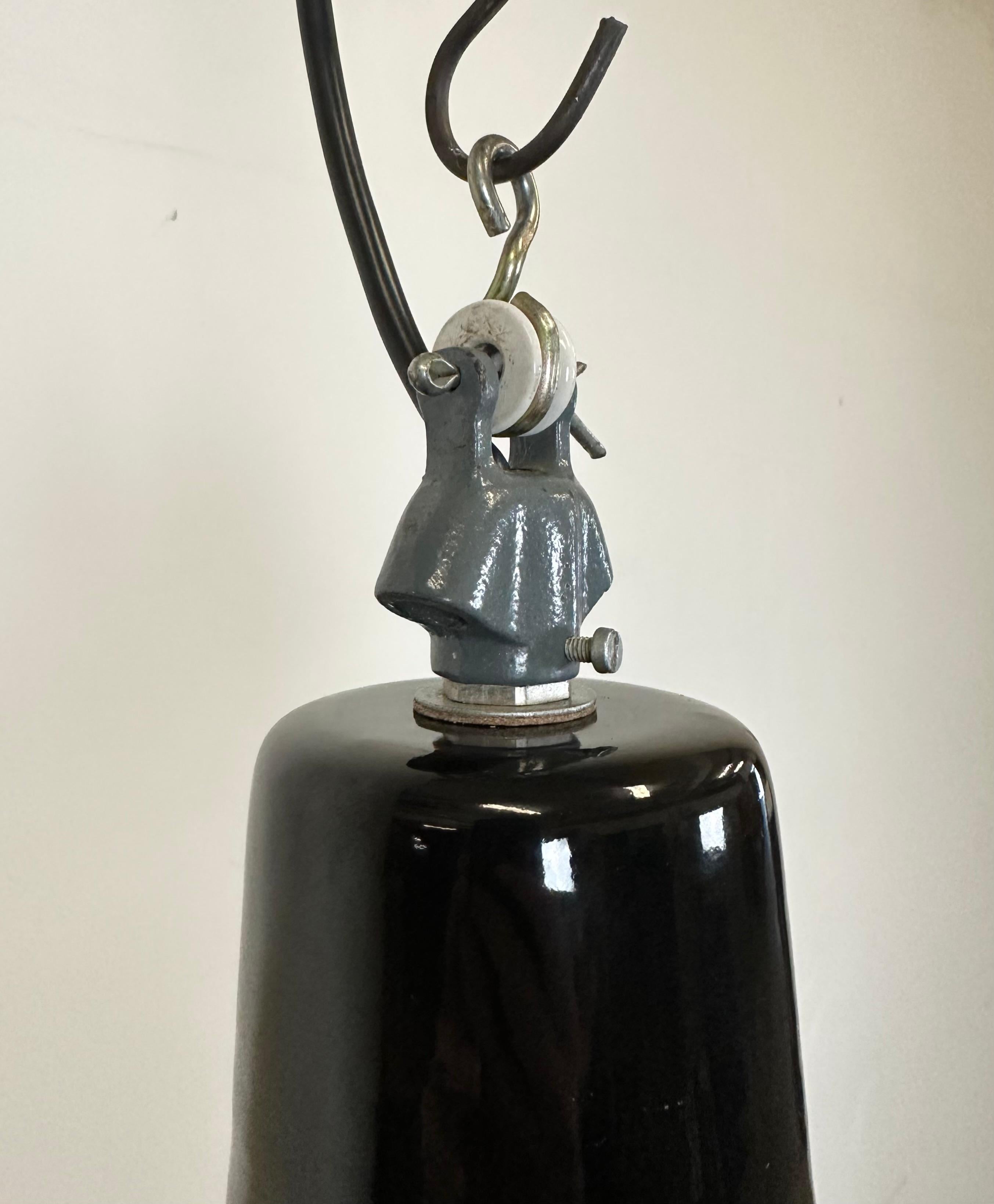 Industrial Italian Black Enamel Factory Lamp with Cast Iron Top, 1960s 2