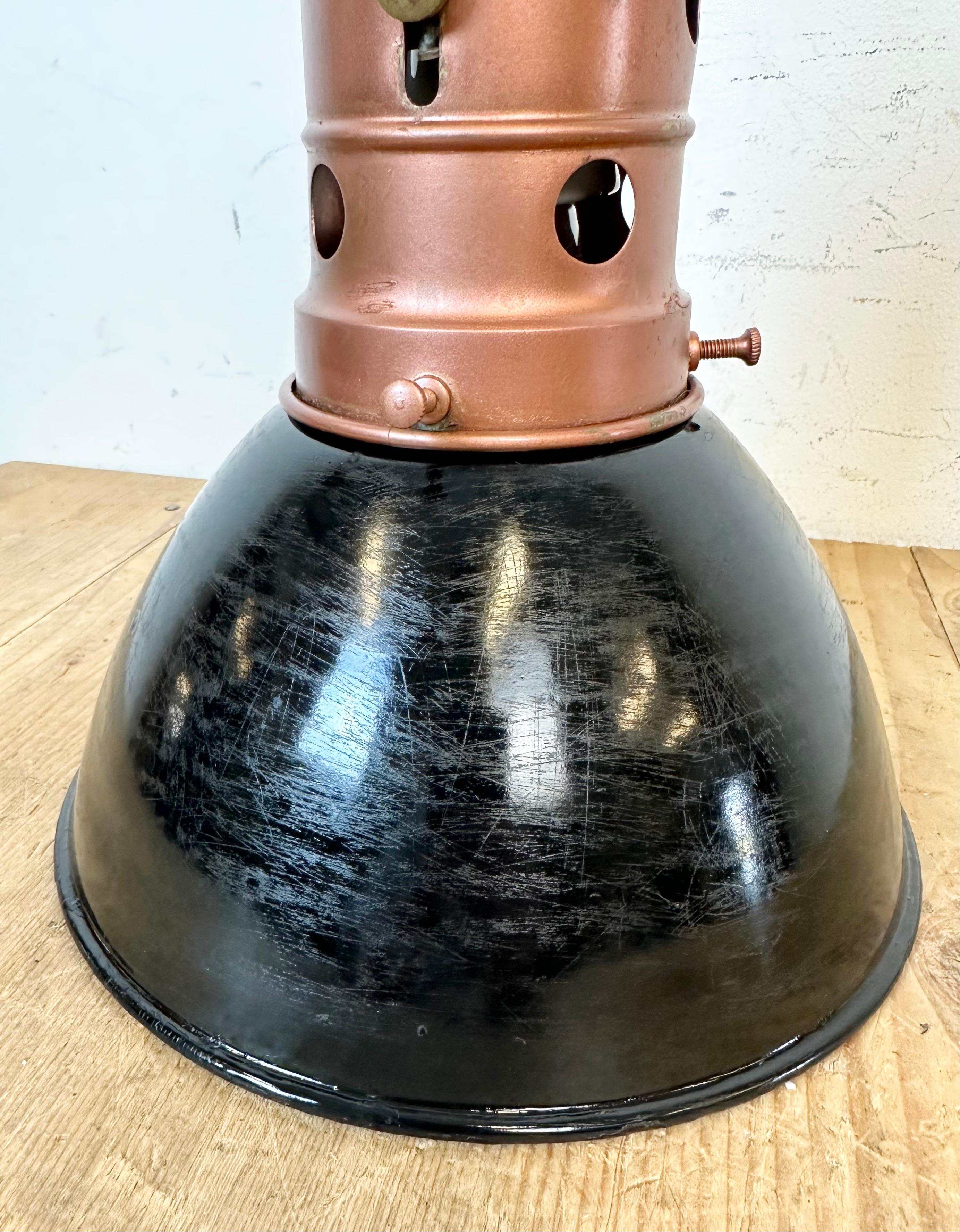 Industrial Italian Black Enamel Factory Lamp with Iron Top, 1950s For Sale 12