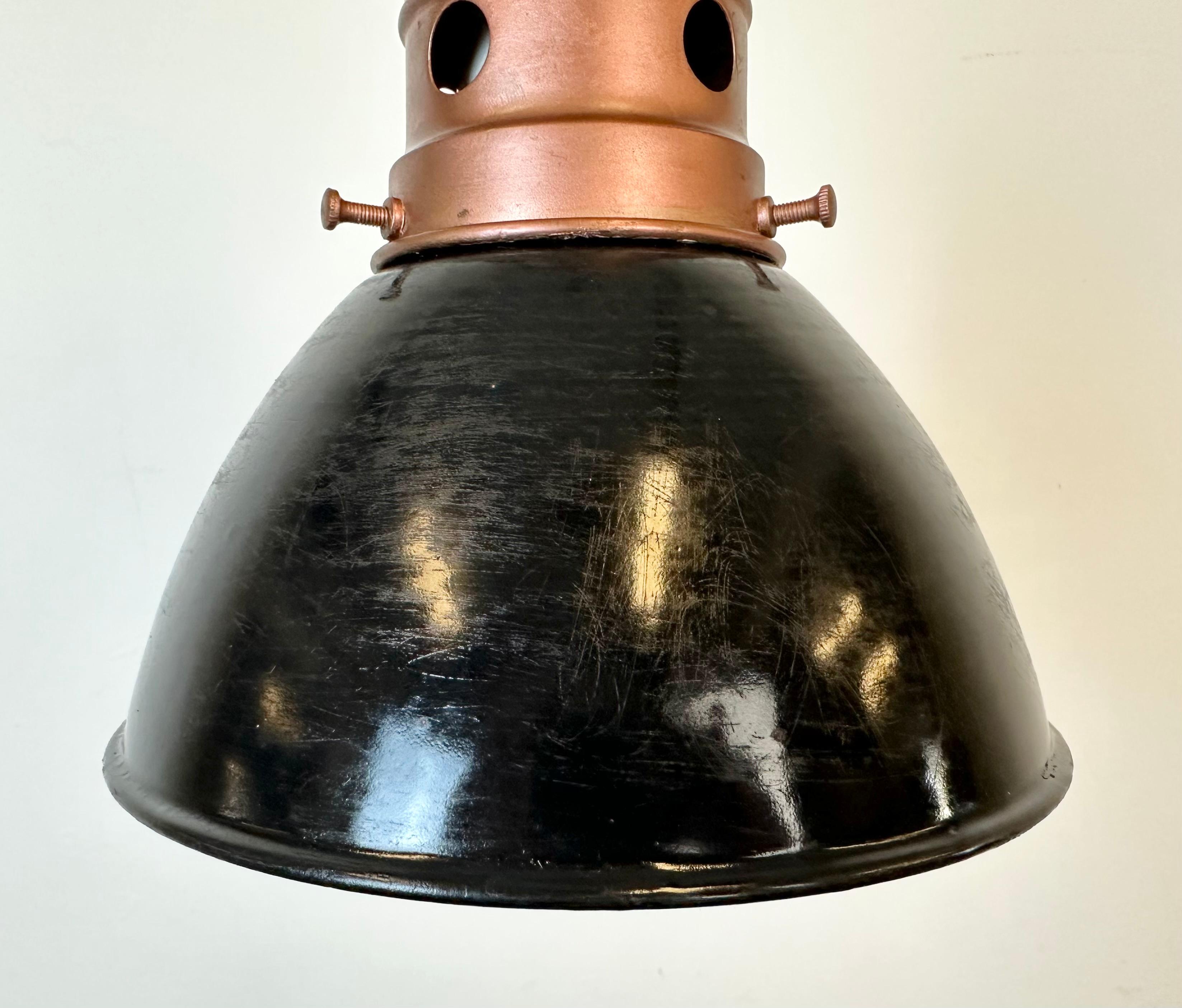 Industrial Italian Black Enamel Factory Lamp with Iron Top, 1950s For Sale 1