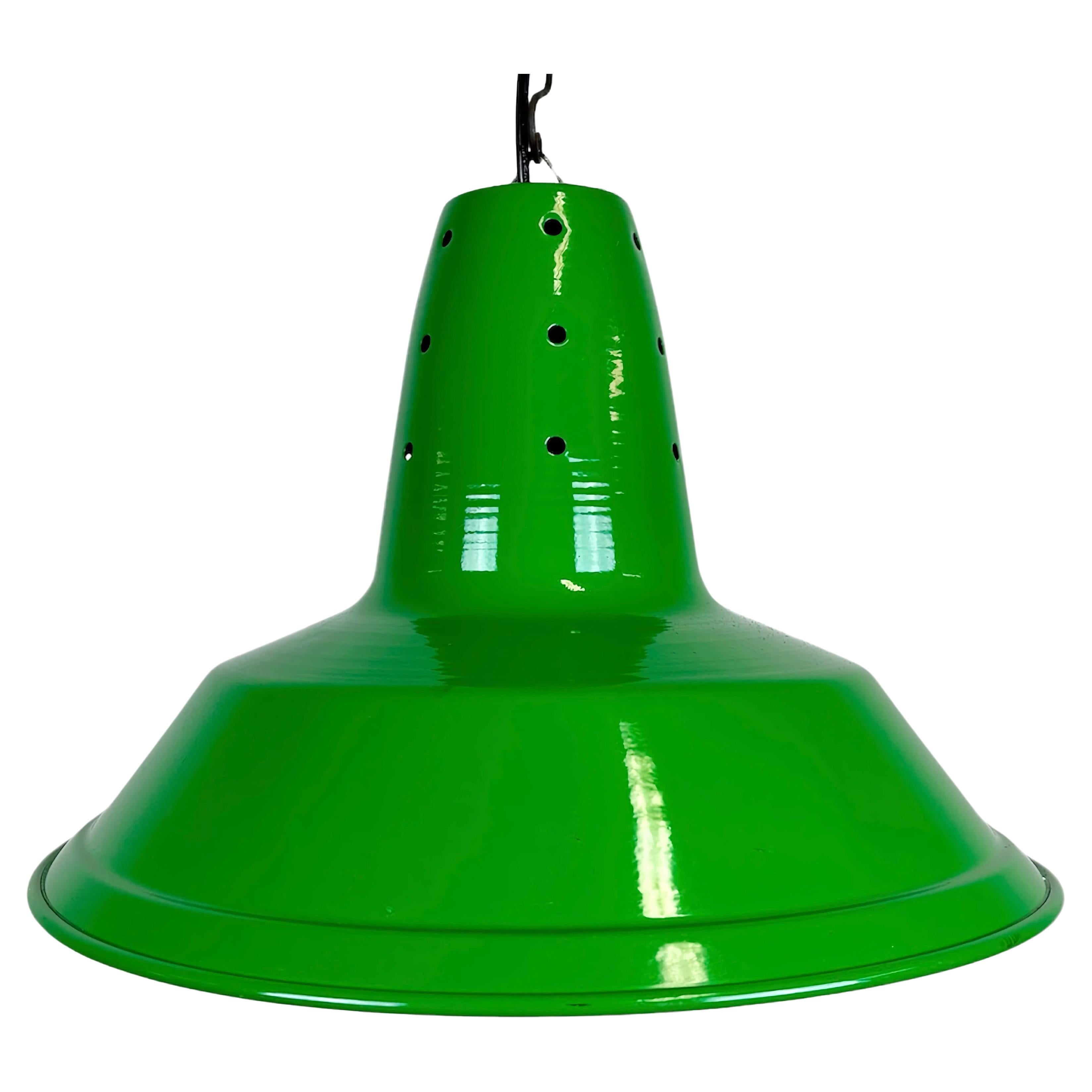 Industrial Italian Green Factory Hanging Lamp, 1970s For Sale