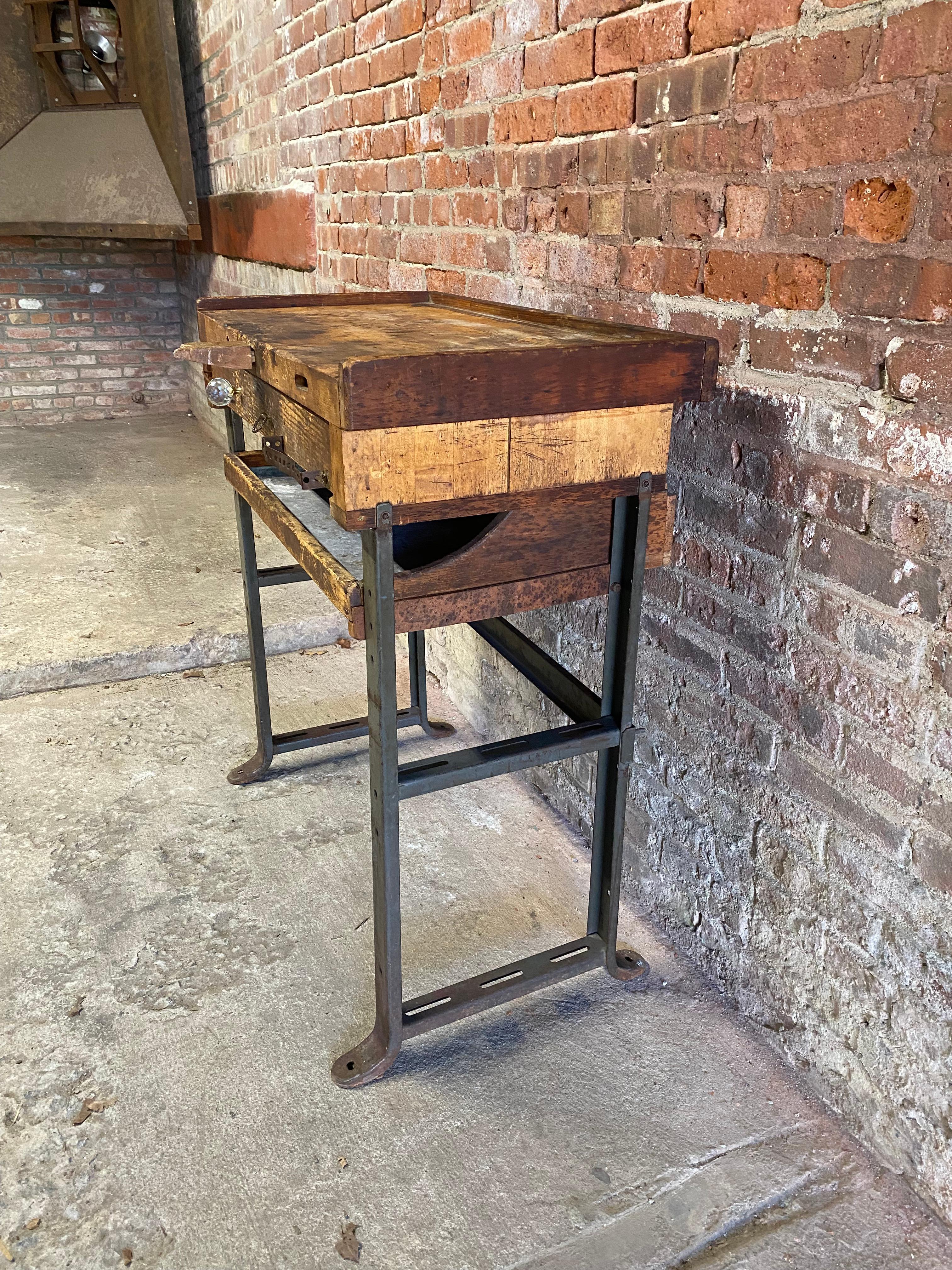 Industrial Jeweler's Bench Work Table In Distressed Condition In Garnerville, NY