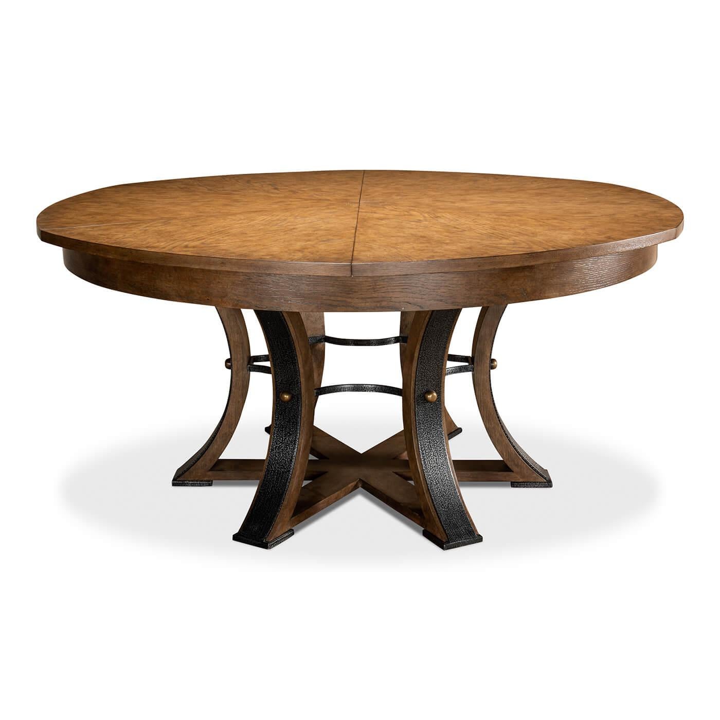 Contemporary Industrial Round Extension Dining Table For Sale