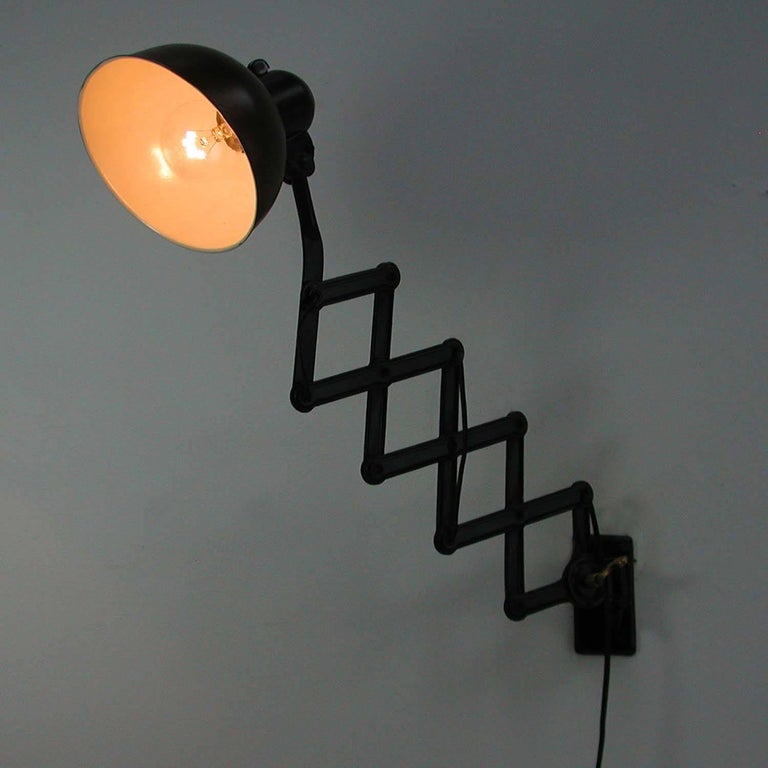 Industrial Kaiser Idell Black Adjustable Scissor Wall Light Model 6718