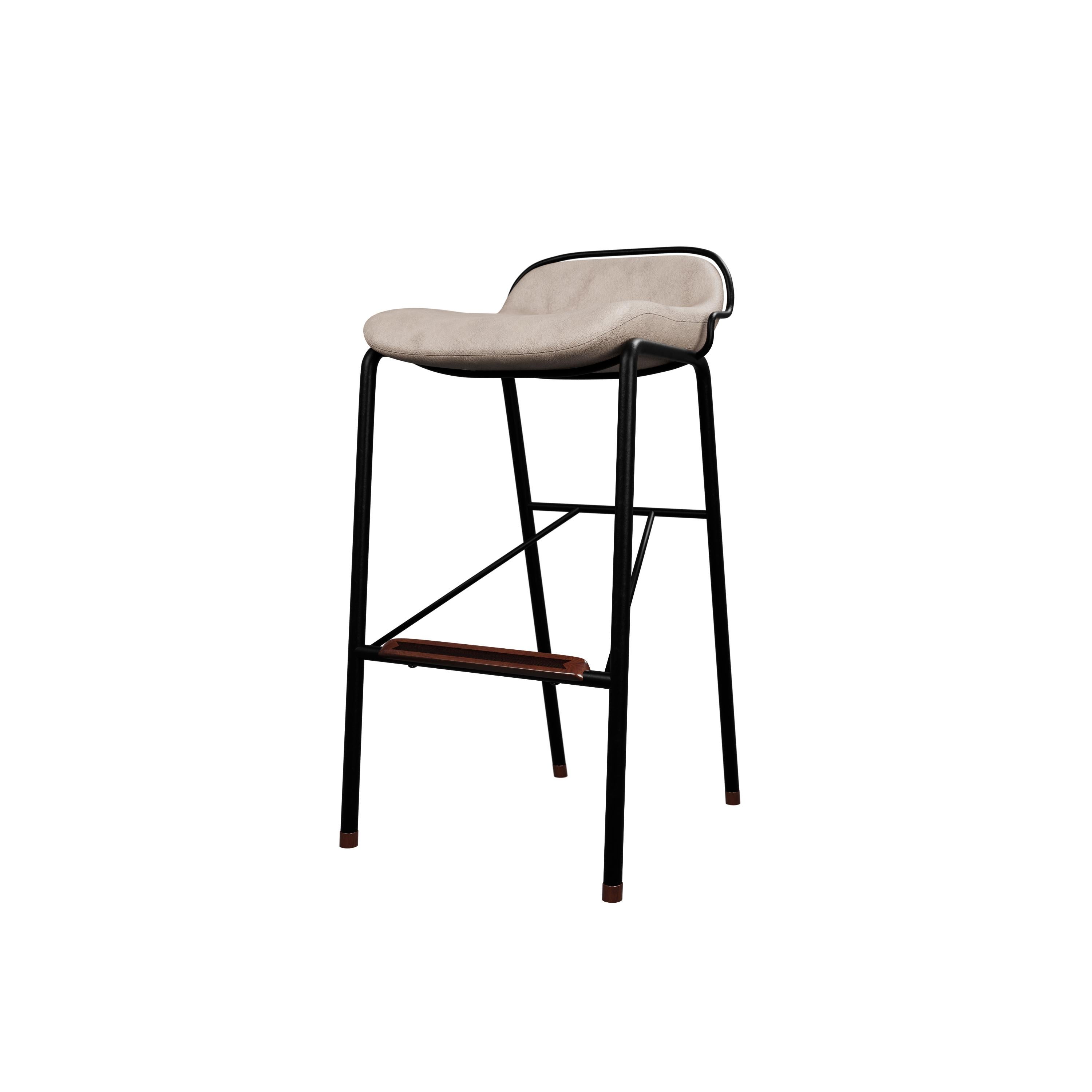 Portuguese Industrial Kitchen Stool DUV Cream leather handcrafted by Murmurio For Sale